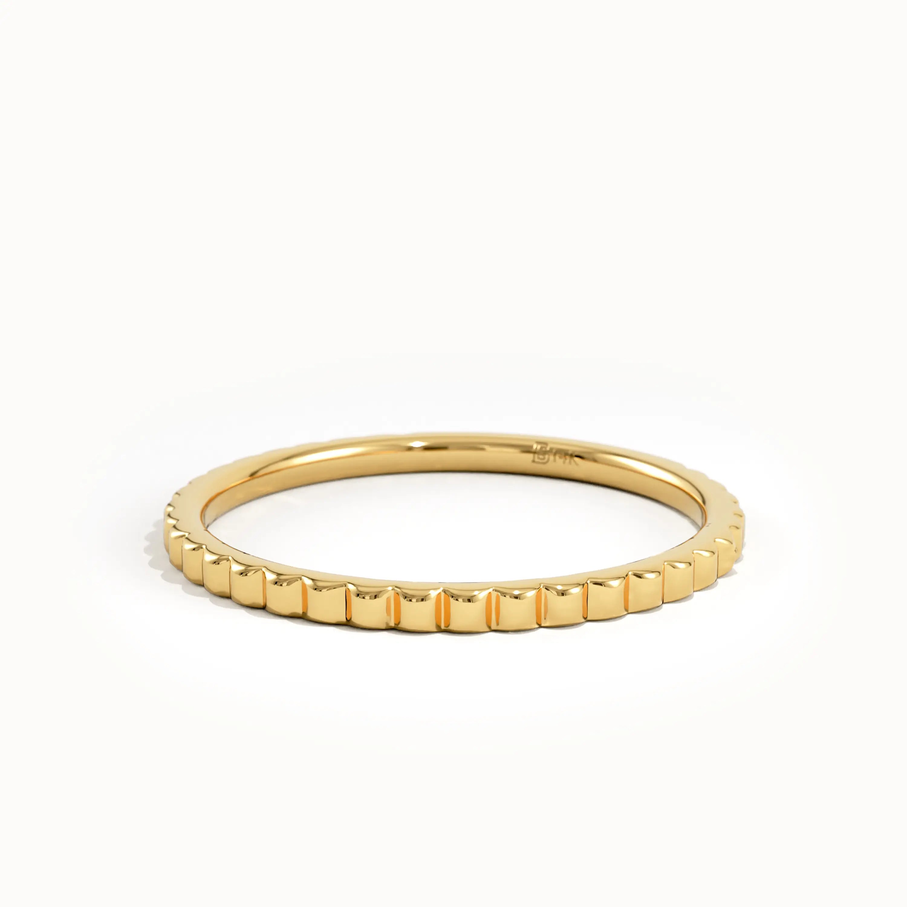 14k Solid Gold Patterned Stacking Ring - BRENNMORE