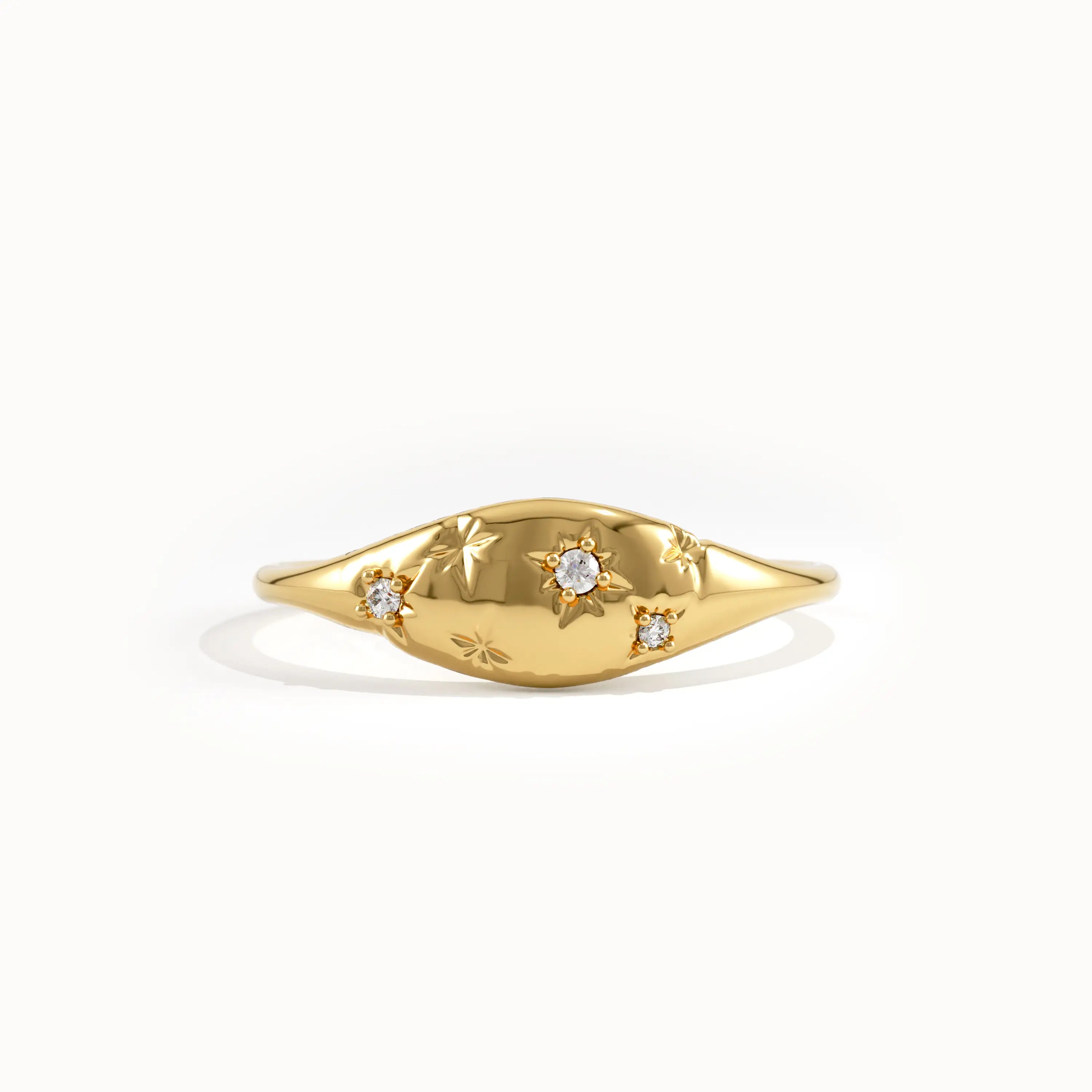 14k Solid Gold Star Signet Ring for Women - BRENNMORE 