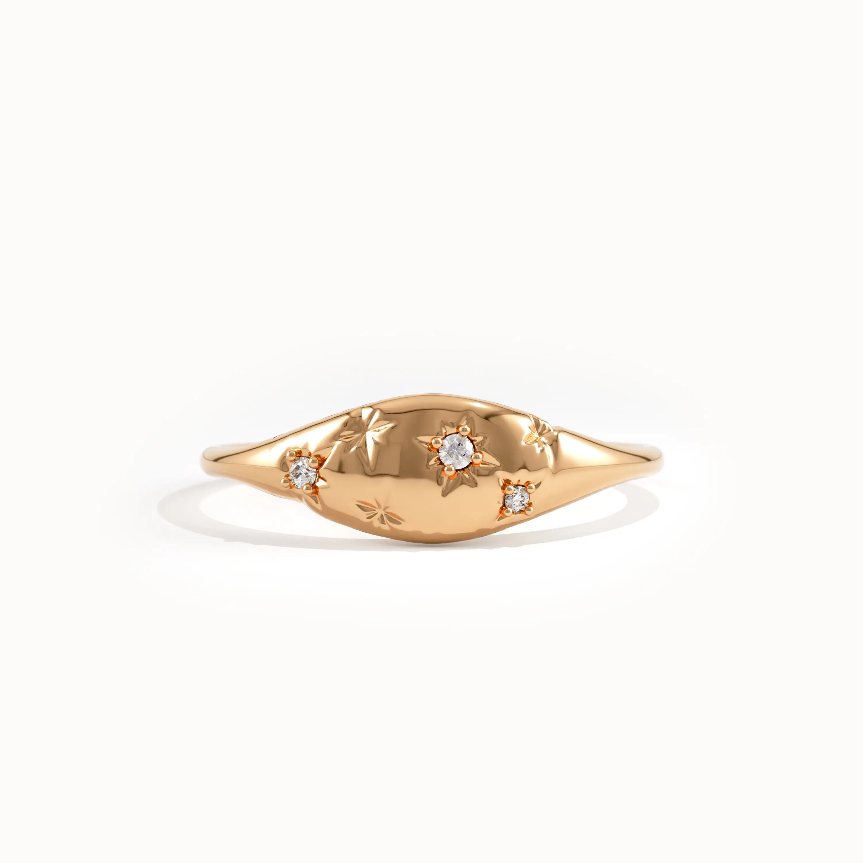 14k Solid Gold Star Signet Ring for Women - BRENNMORE 