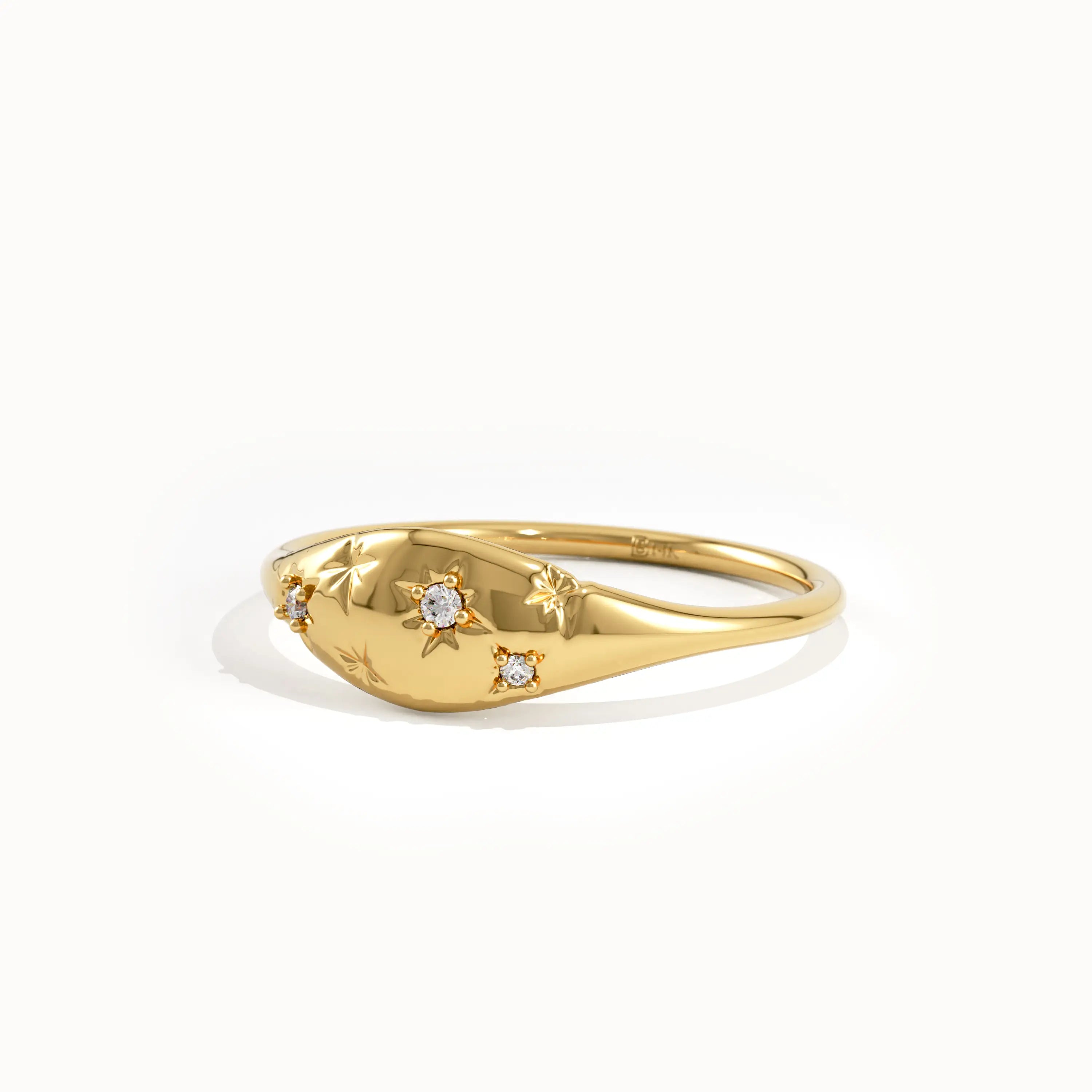 14k Solid Gold Star Signet Ring for Women - BRENNMORE 