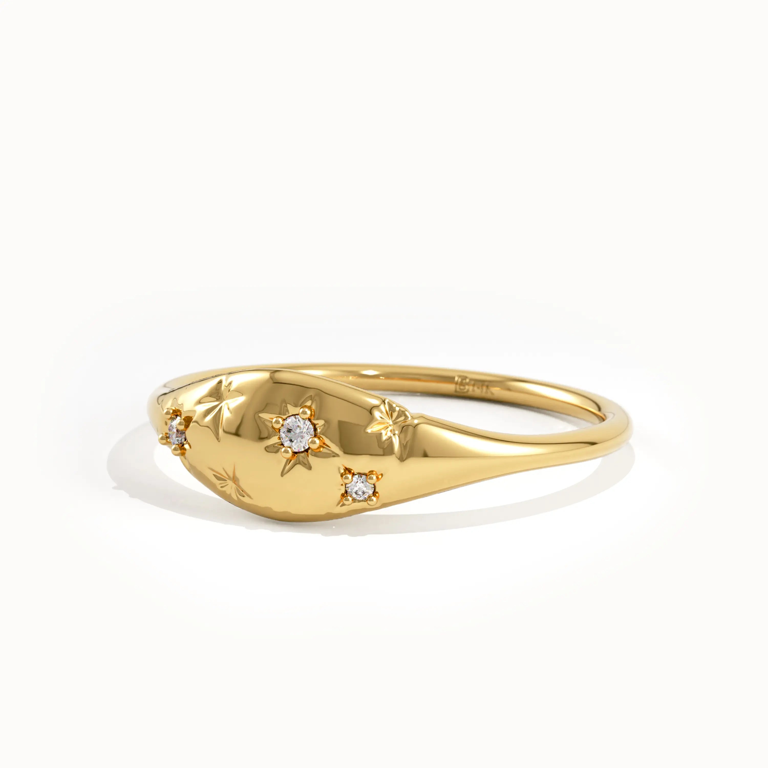 14k Solid Gold Star Signet Ring for Women - BRENNMORE 