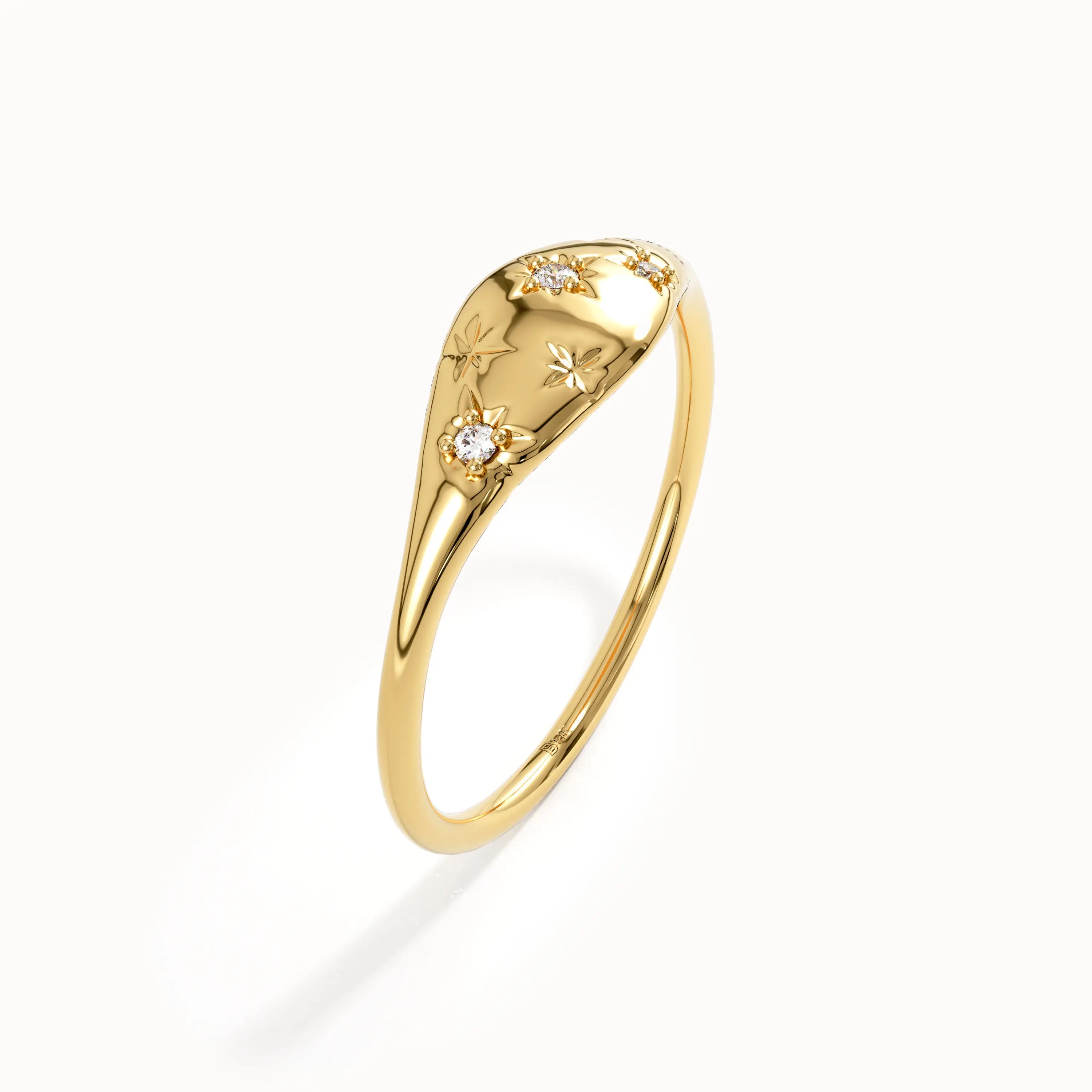 14k Solid Gold Star Signet Ring - BRENNMORE 