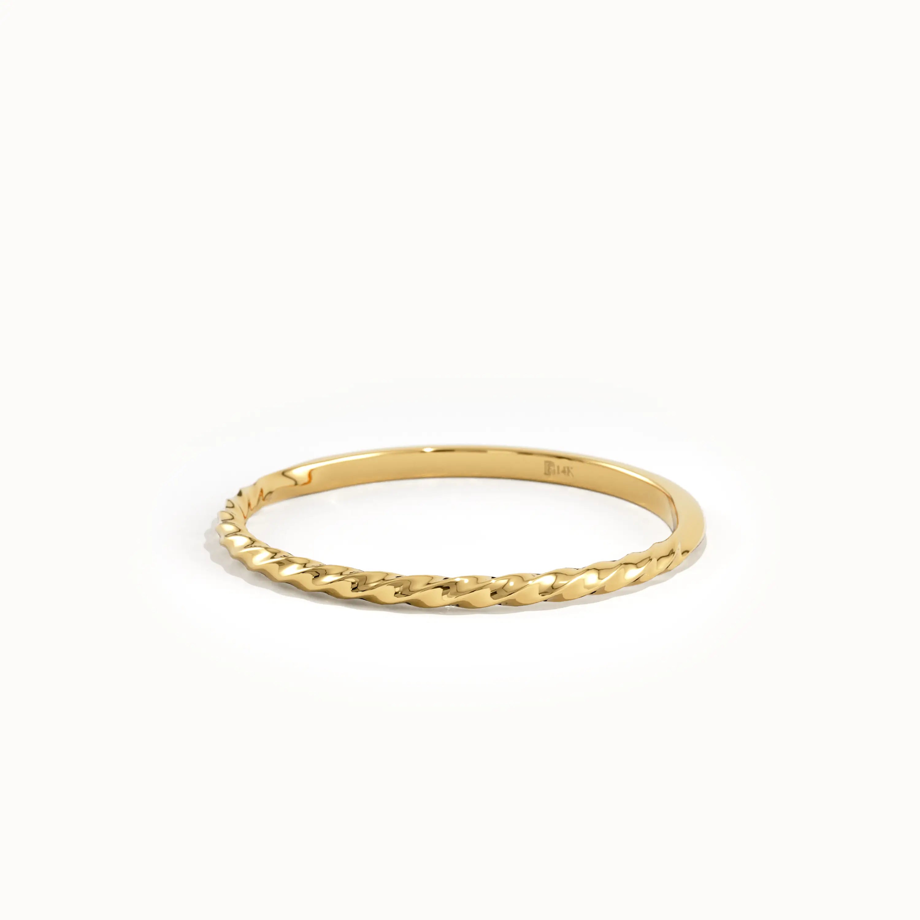 14k Solid Gold Twist Stacking Ring - BRENNMORE 