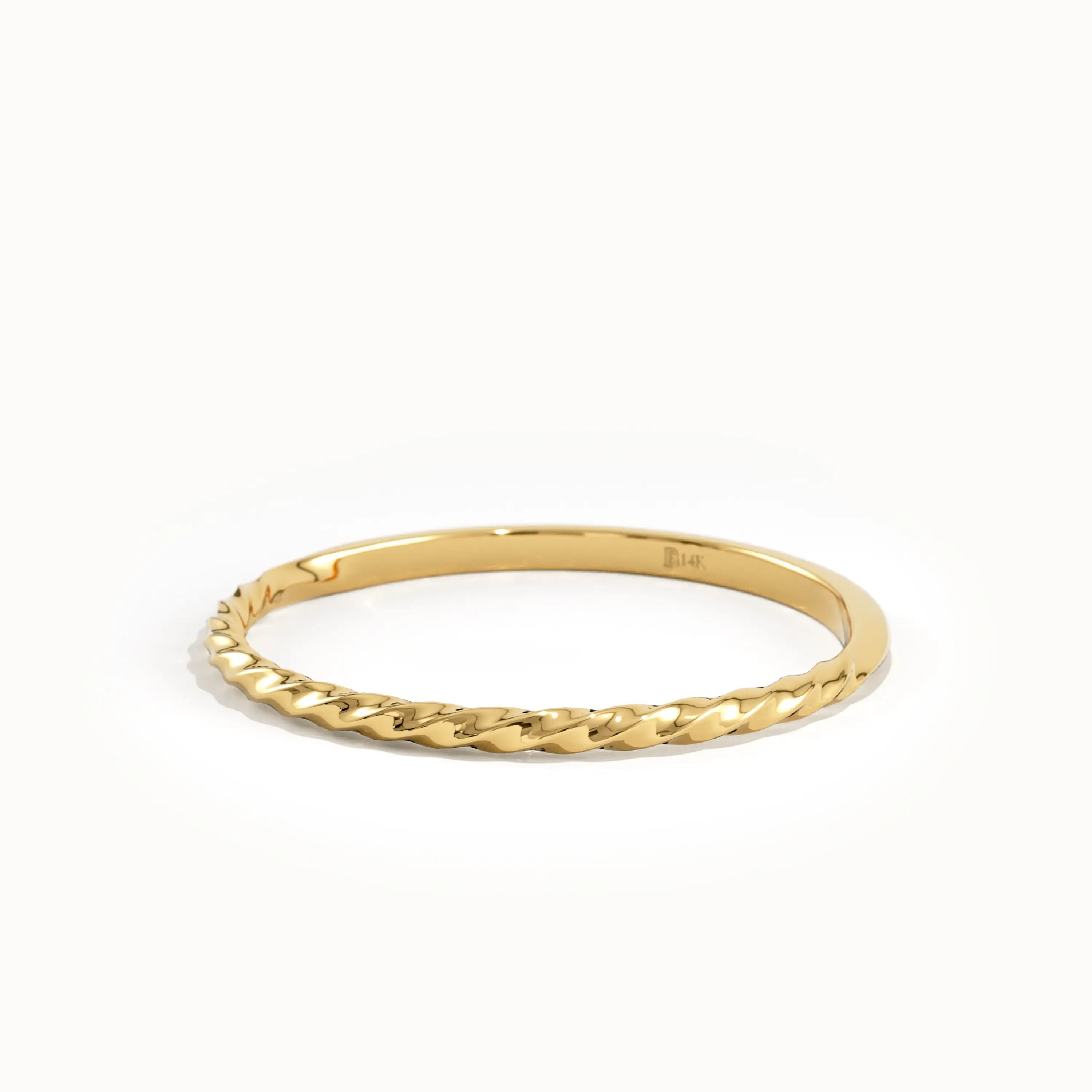14k Solid Gold Twist Stacking Ring - BRENNMORE