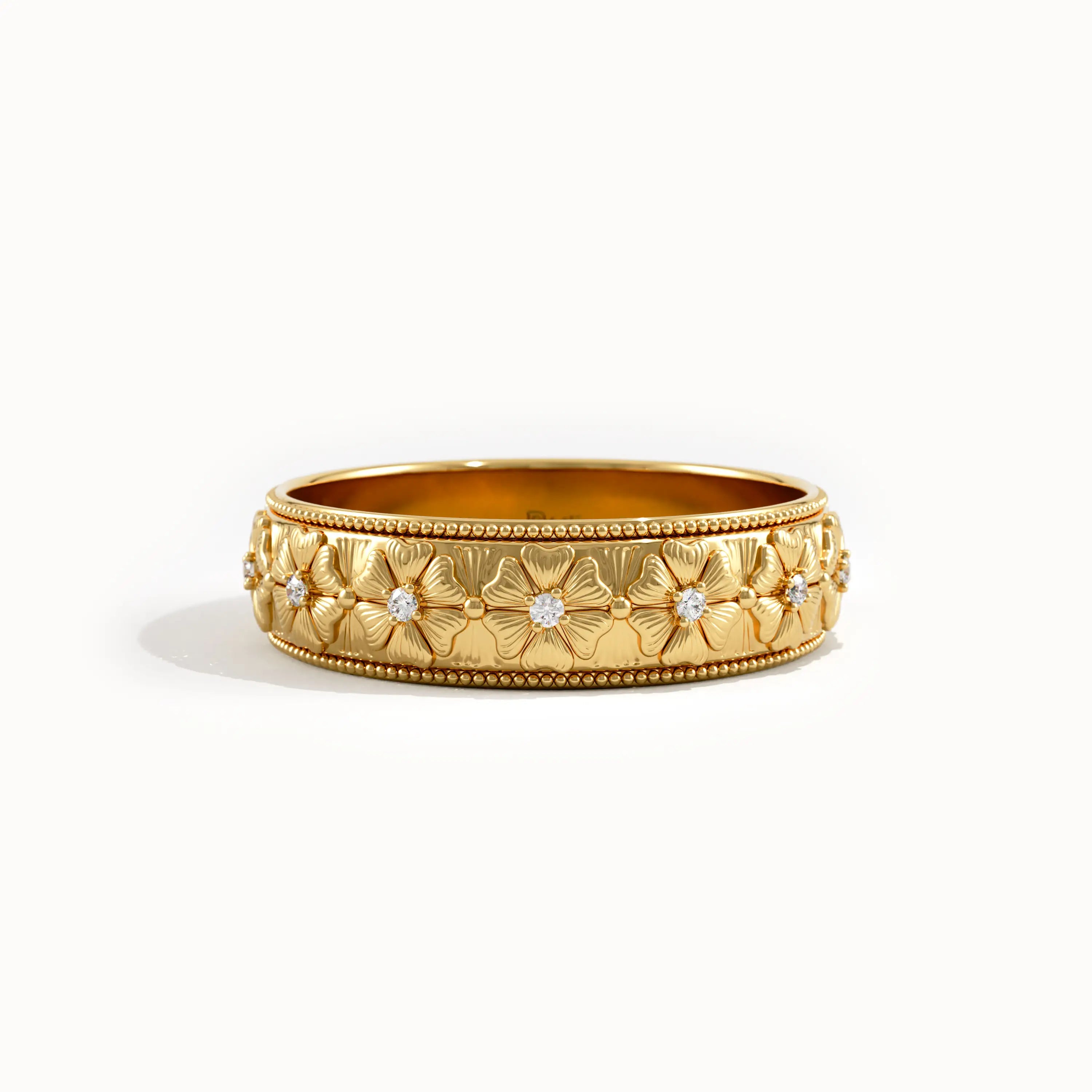 Flower Pattern Gold Wedding Band - BRENNMORE 