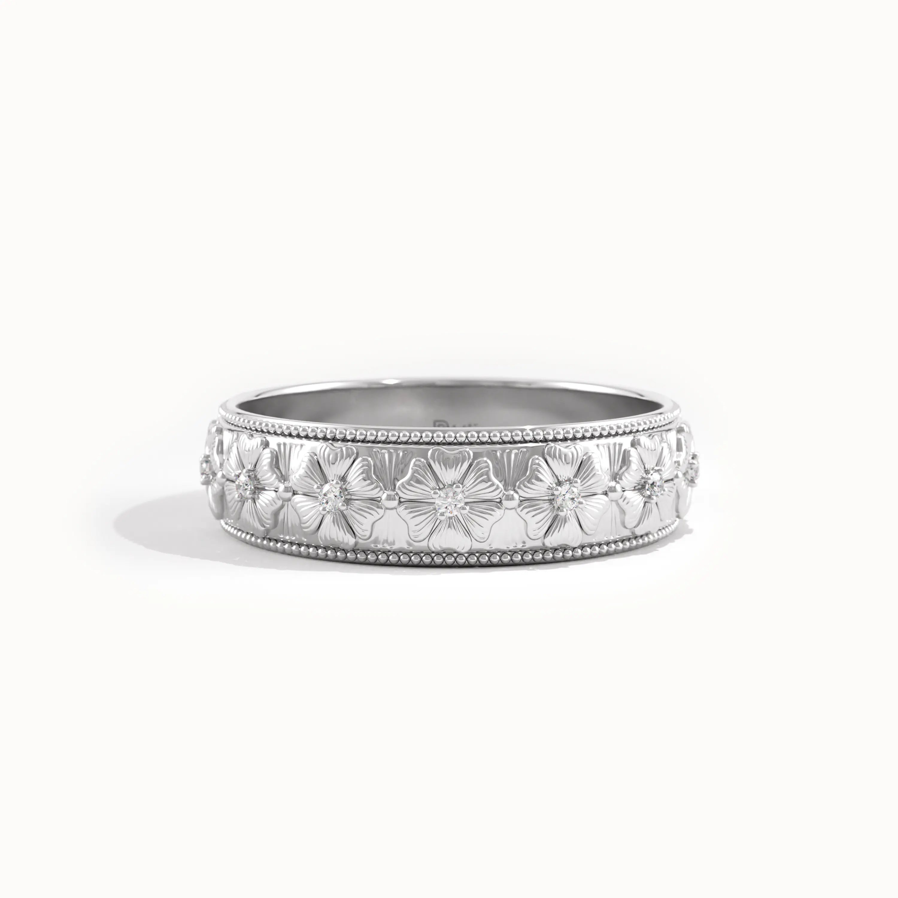 Flower Pattern Gold Wedding Band