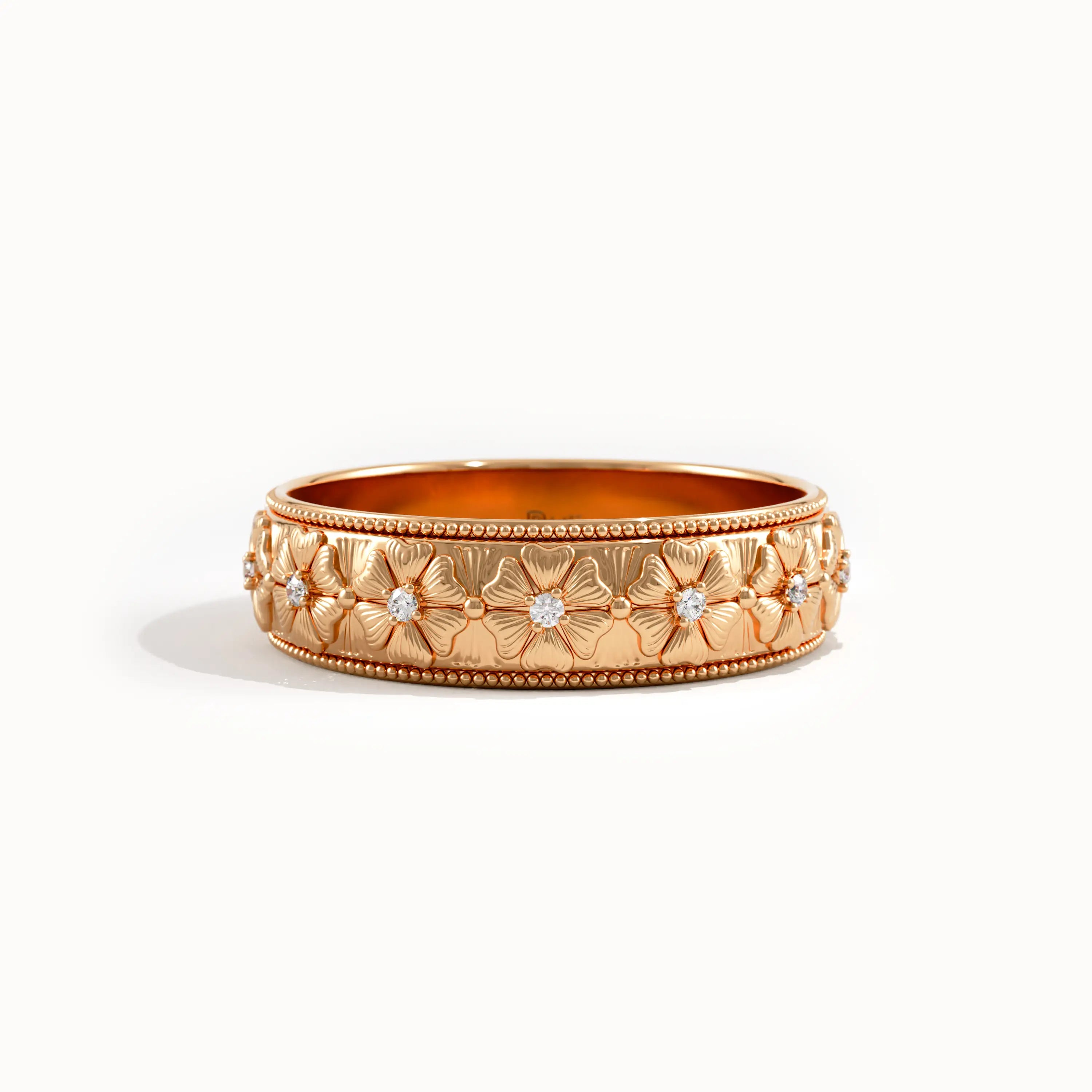 Flower Pattern Gold Wedding Band - BRENNMORE 