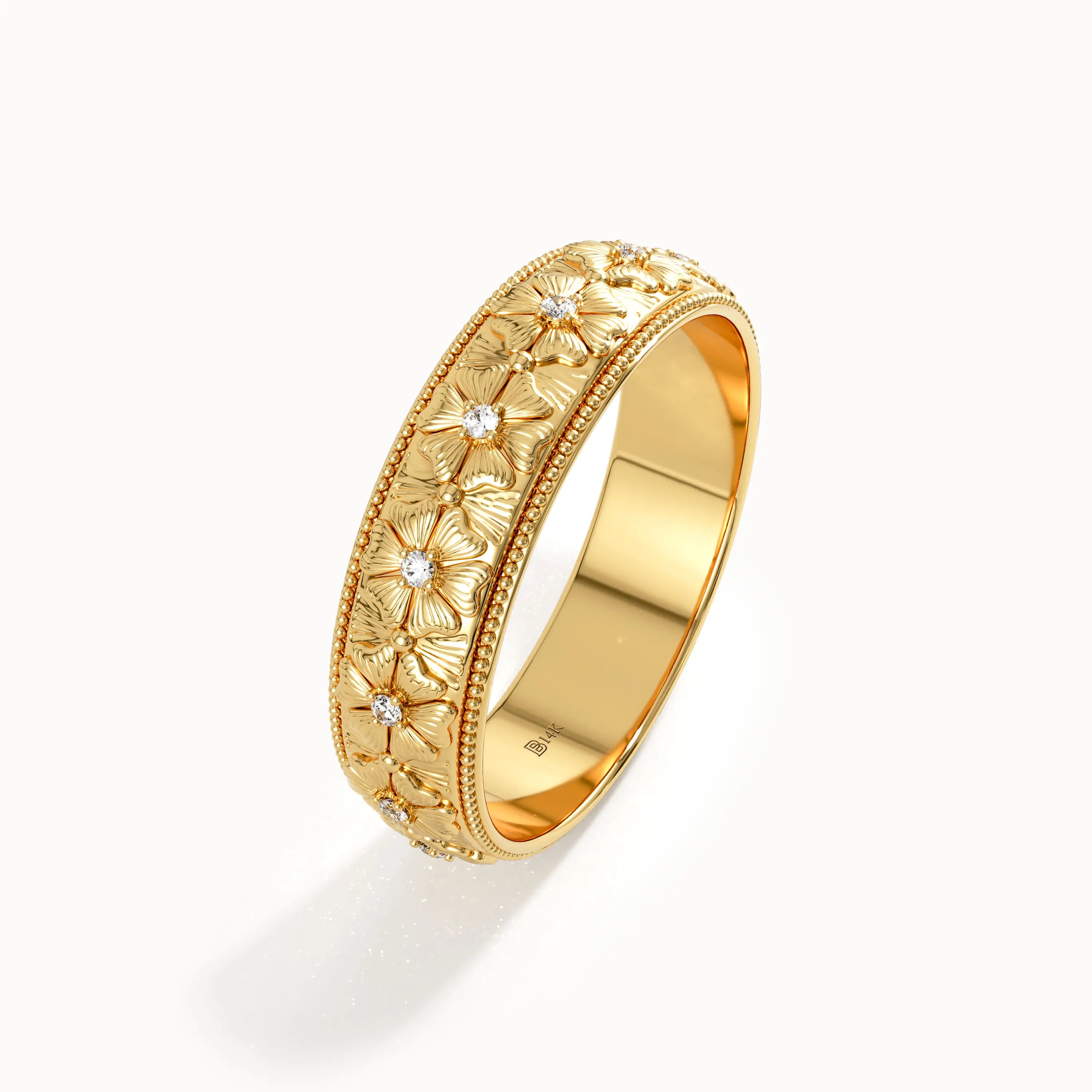 Flower Pattern Gold Wedding Band - BRENNMORE 