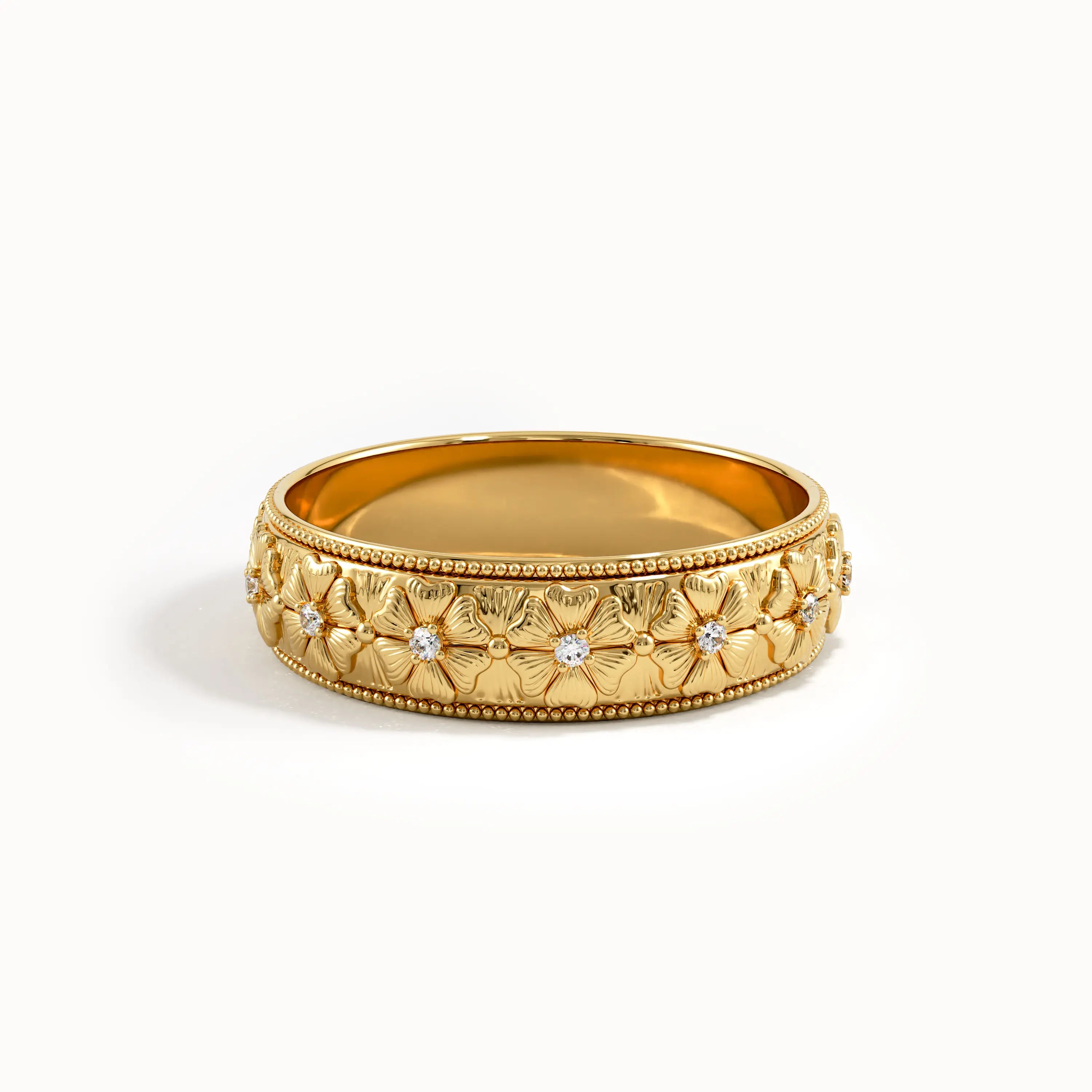 Flower Pattern Gold Wedding Band - BRENNMORE 
