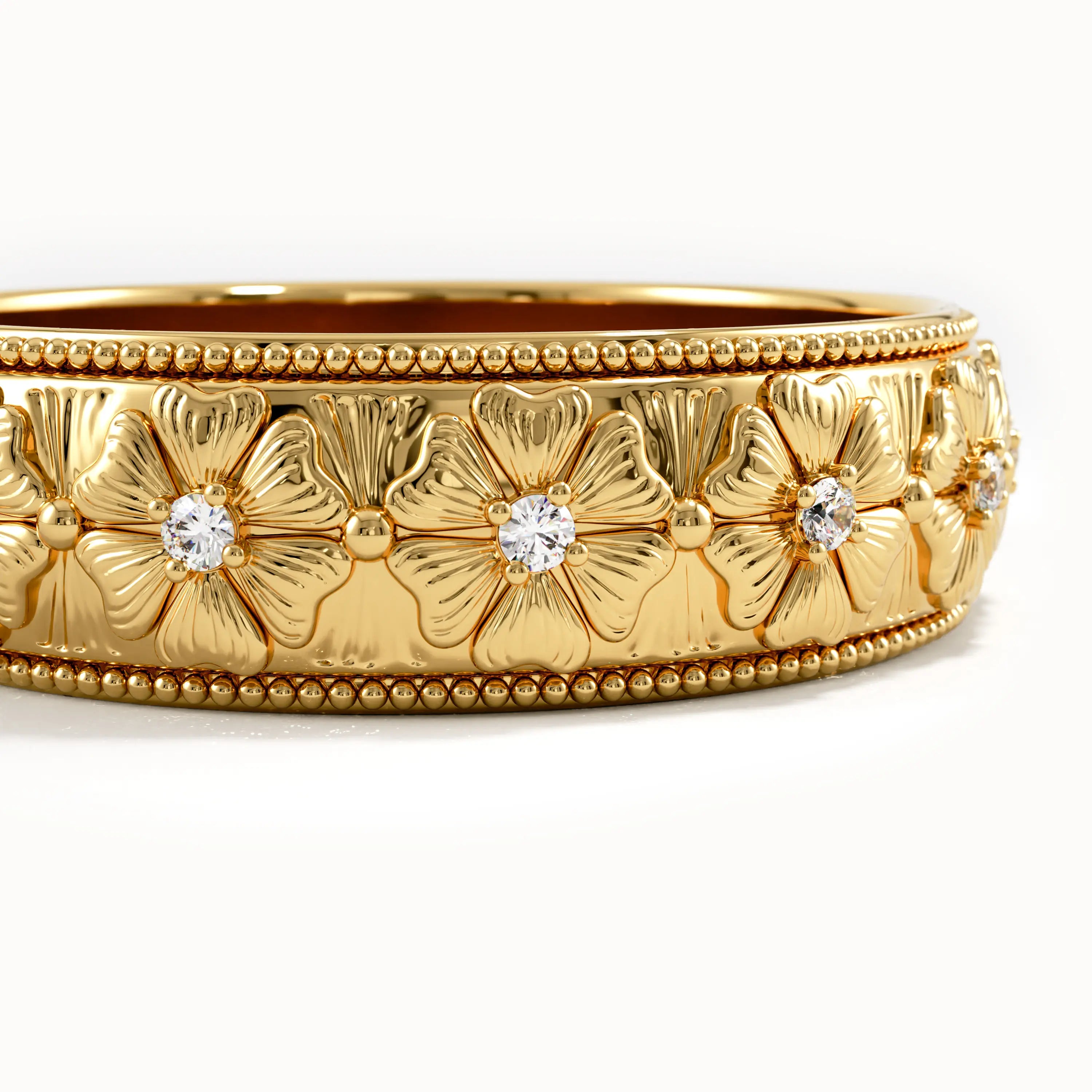 Flower Pattern Gold Wedding Band - BRENNMORE 