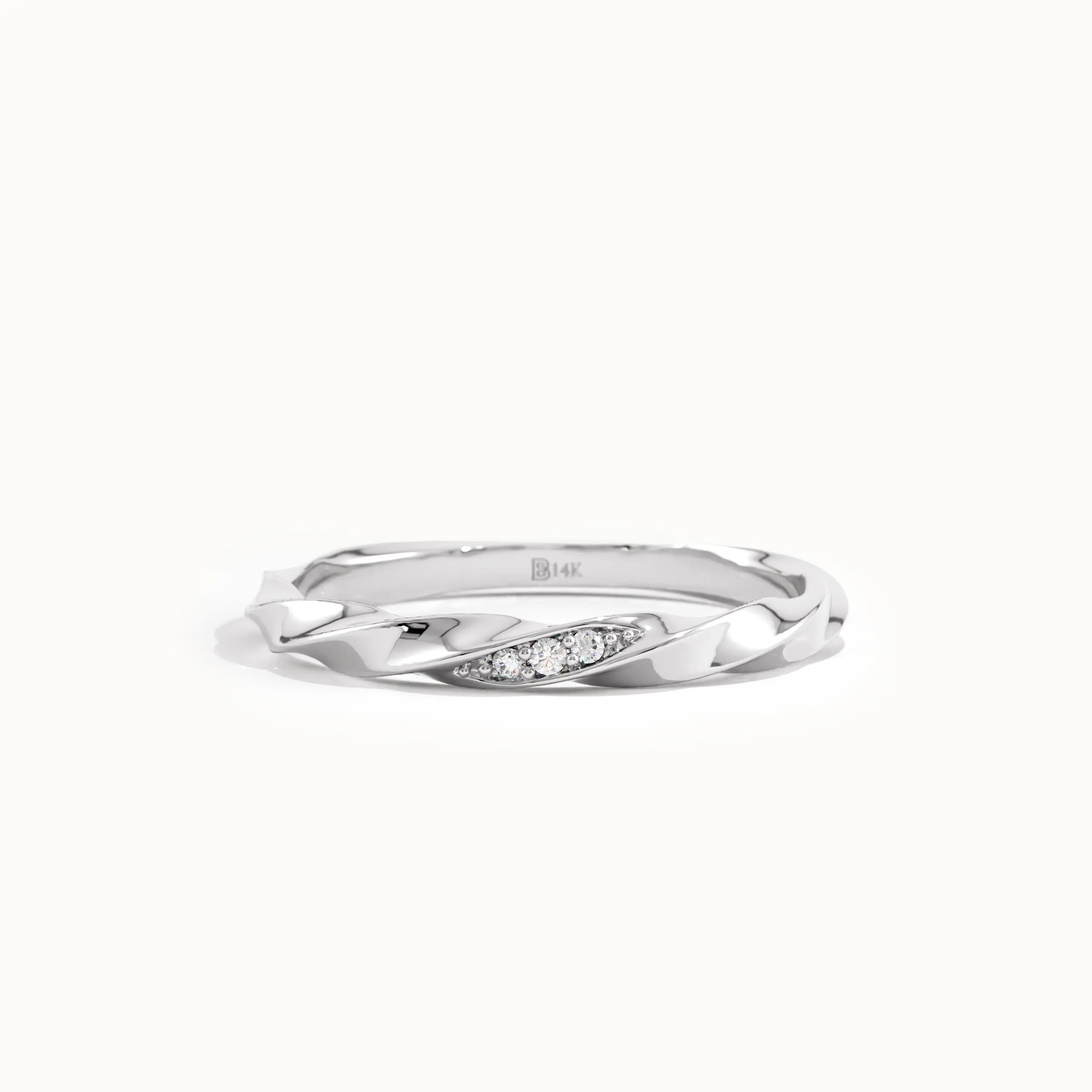 Twist Wedding Band with Tiny Lab Diamond - BRENNMORE