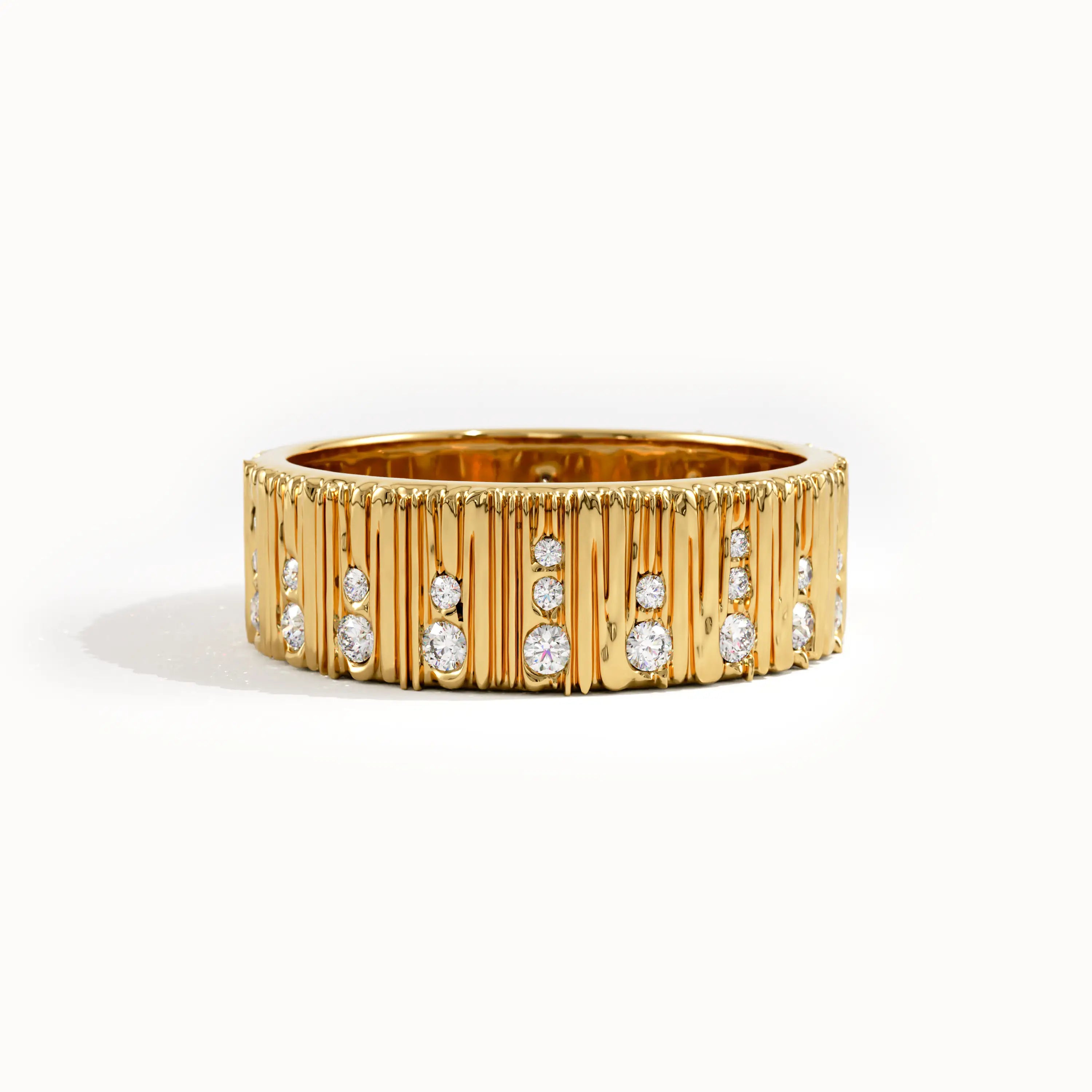 Pave Lab Diamond Wood Textured Wedding Band - BRENNMORE