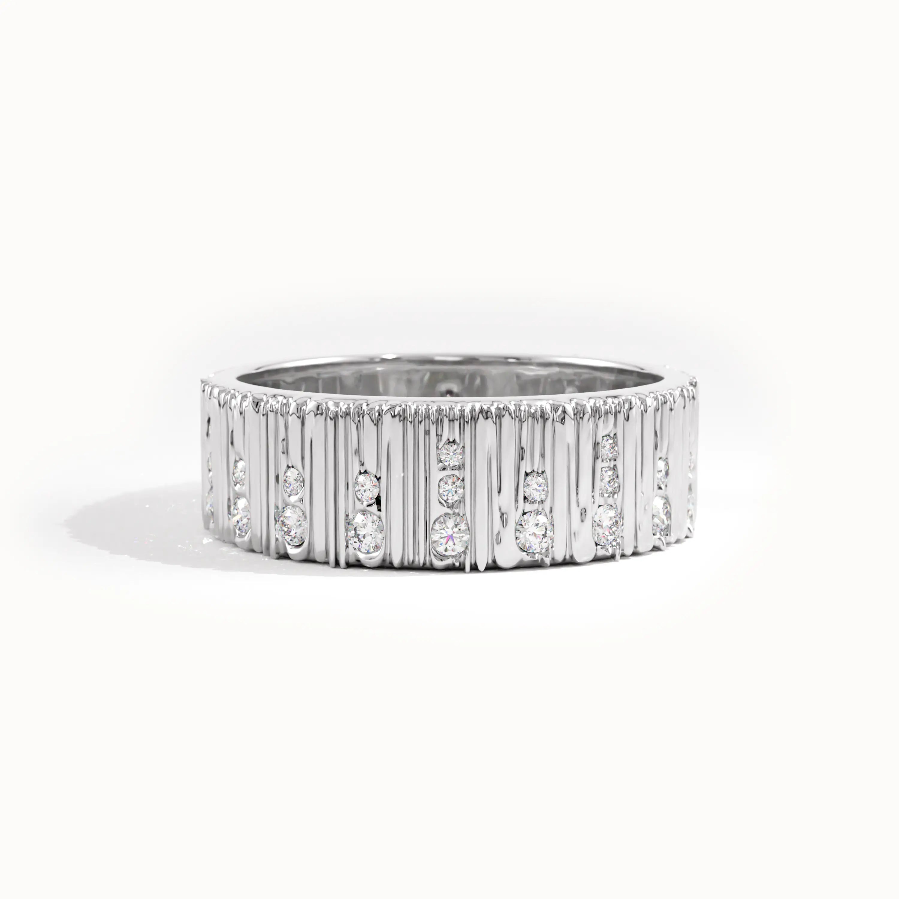 Pave Lab Diamond Wood Textured Wedding Band - BRENNMORE