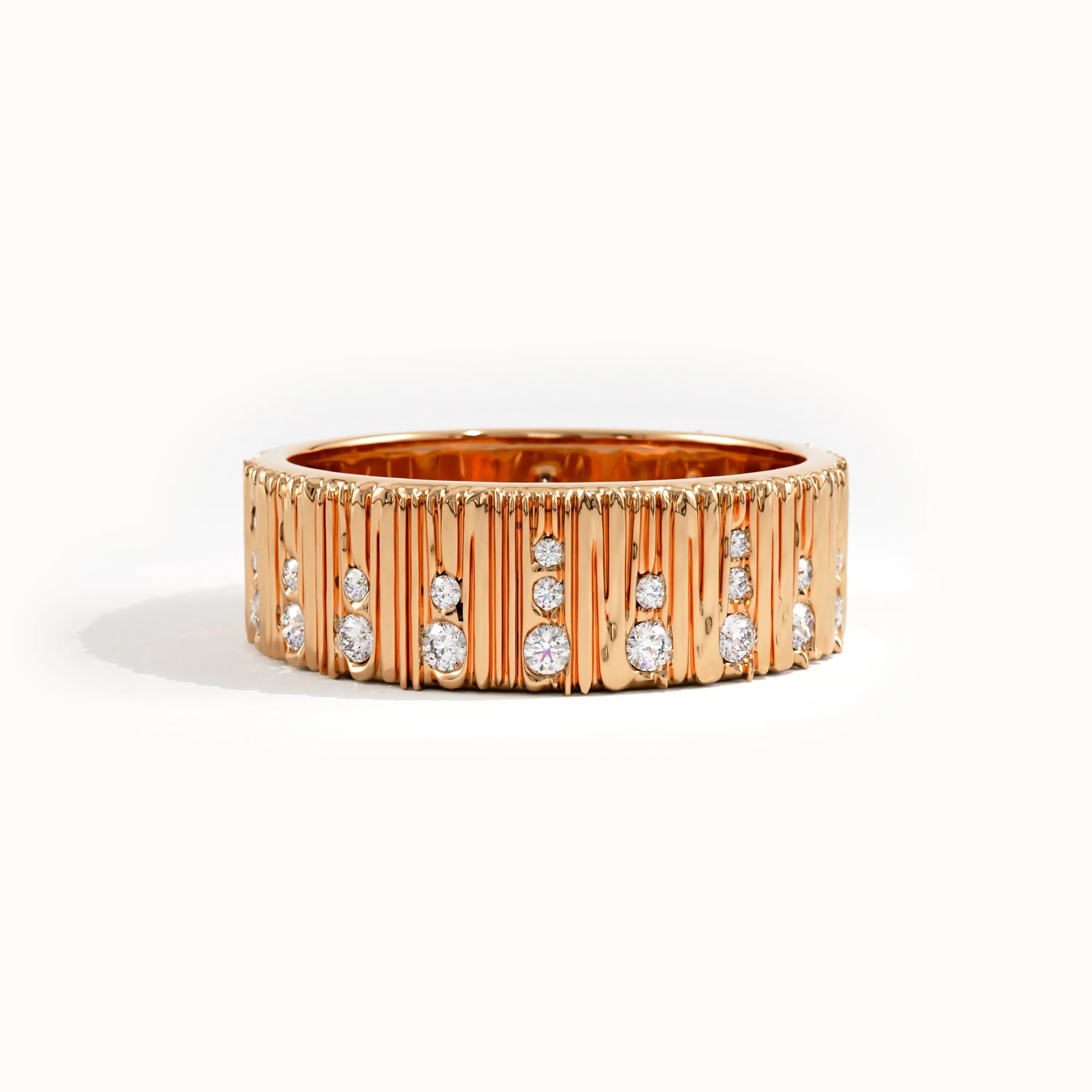Pave Lab Diamond Wood Textured Wedding Band - BRENNMORE