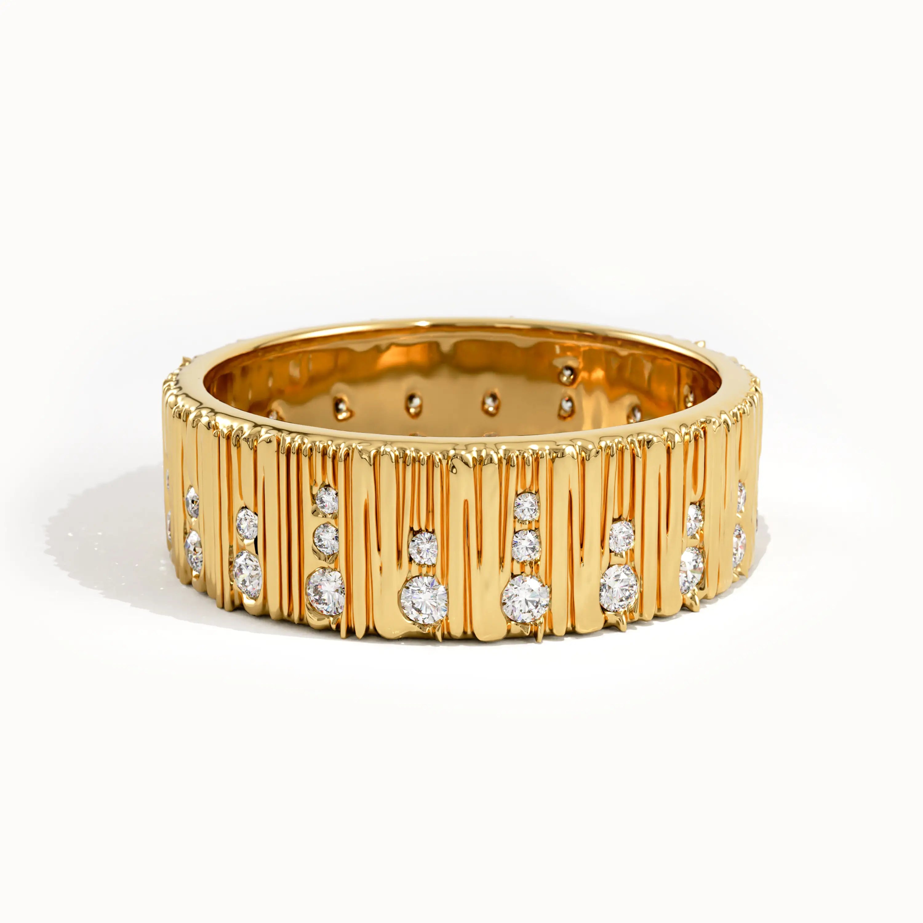 Pave Lab Diamond Wood Textured Wedding Band - BRENNMORE 