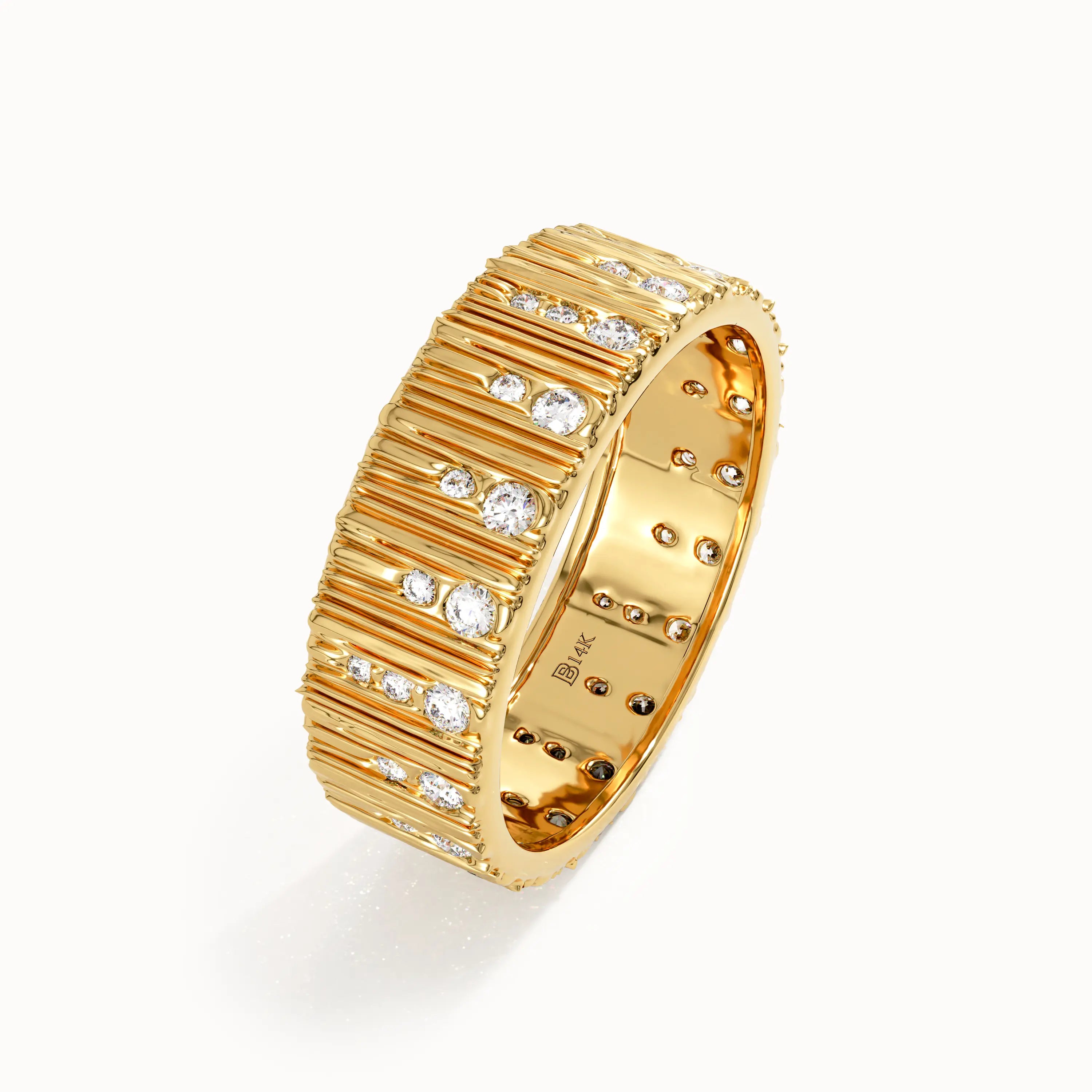 Wood Textured Pave Wedding Band - BRENNMORE 