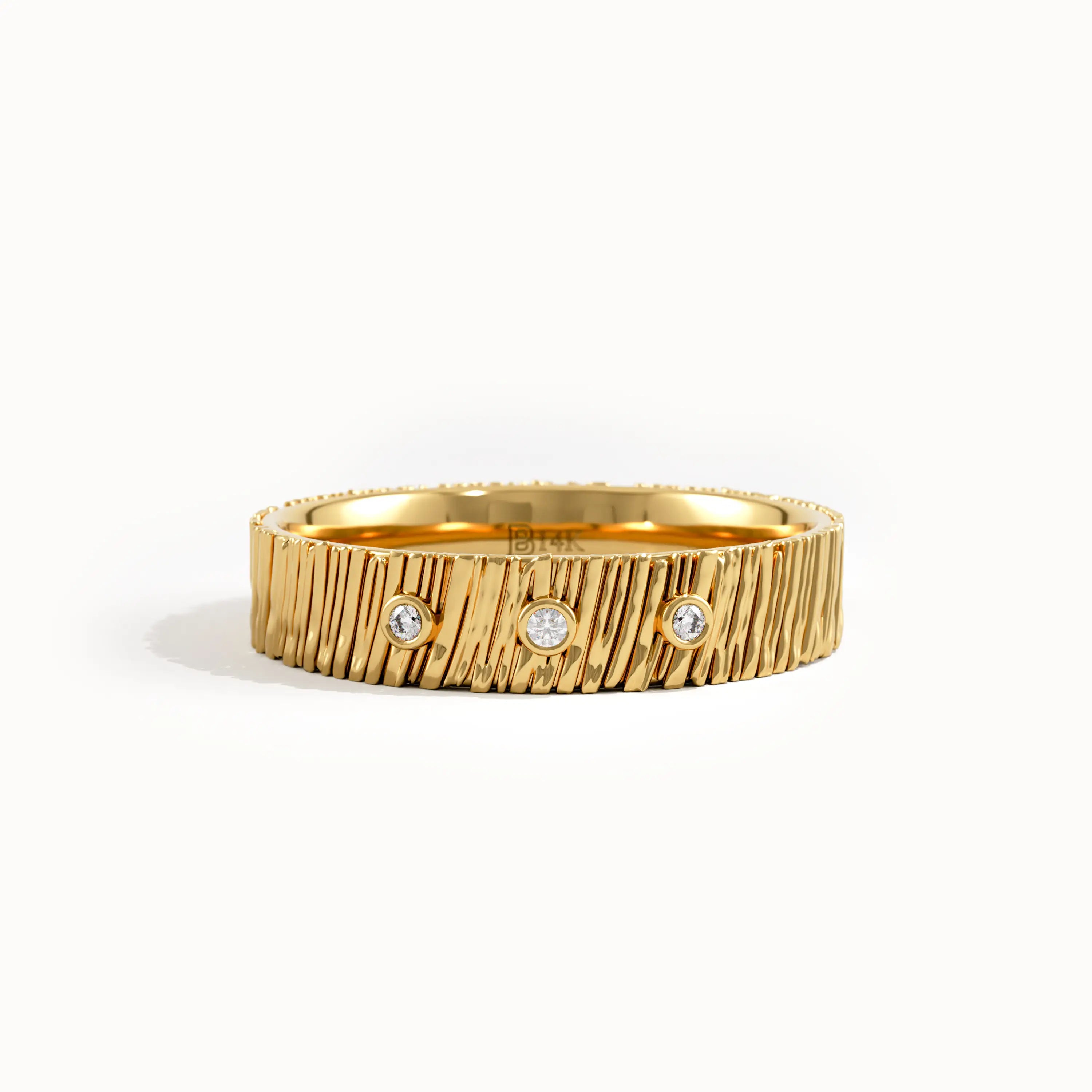Textured Wedding Band with Bezel Trio - BRENNMORE