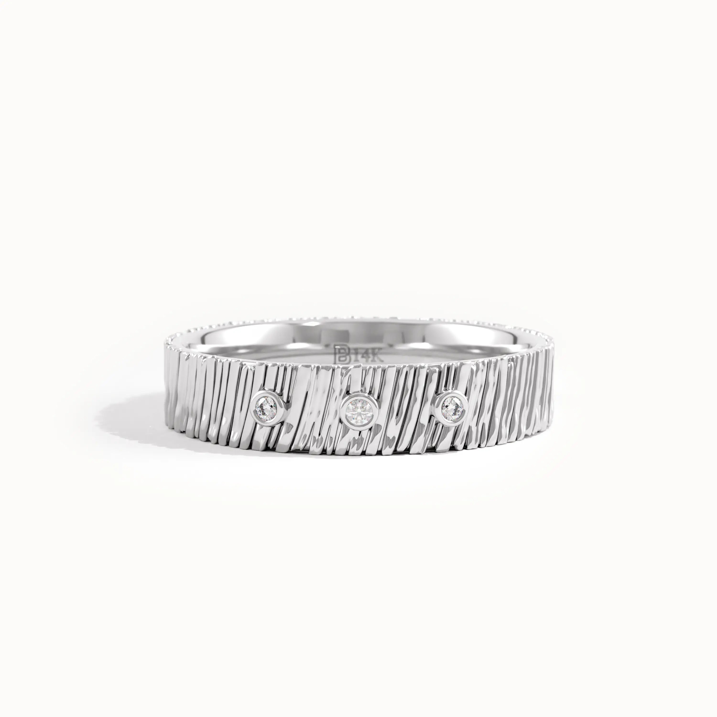 Textured Wedding Band with Bezel Trio - BRENNMORE