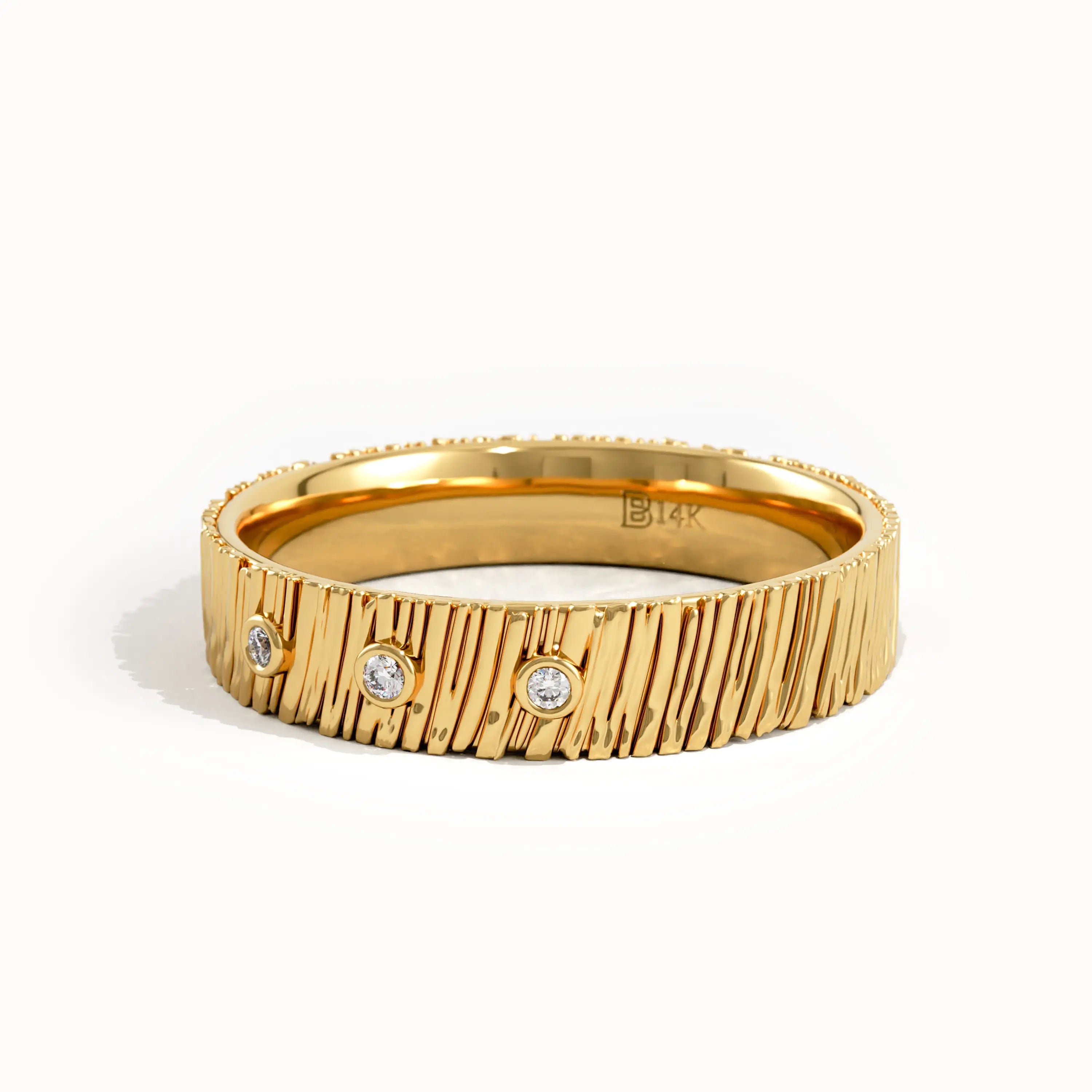 Textured Wedding Band with Bezel Trio - BRENNMORE 