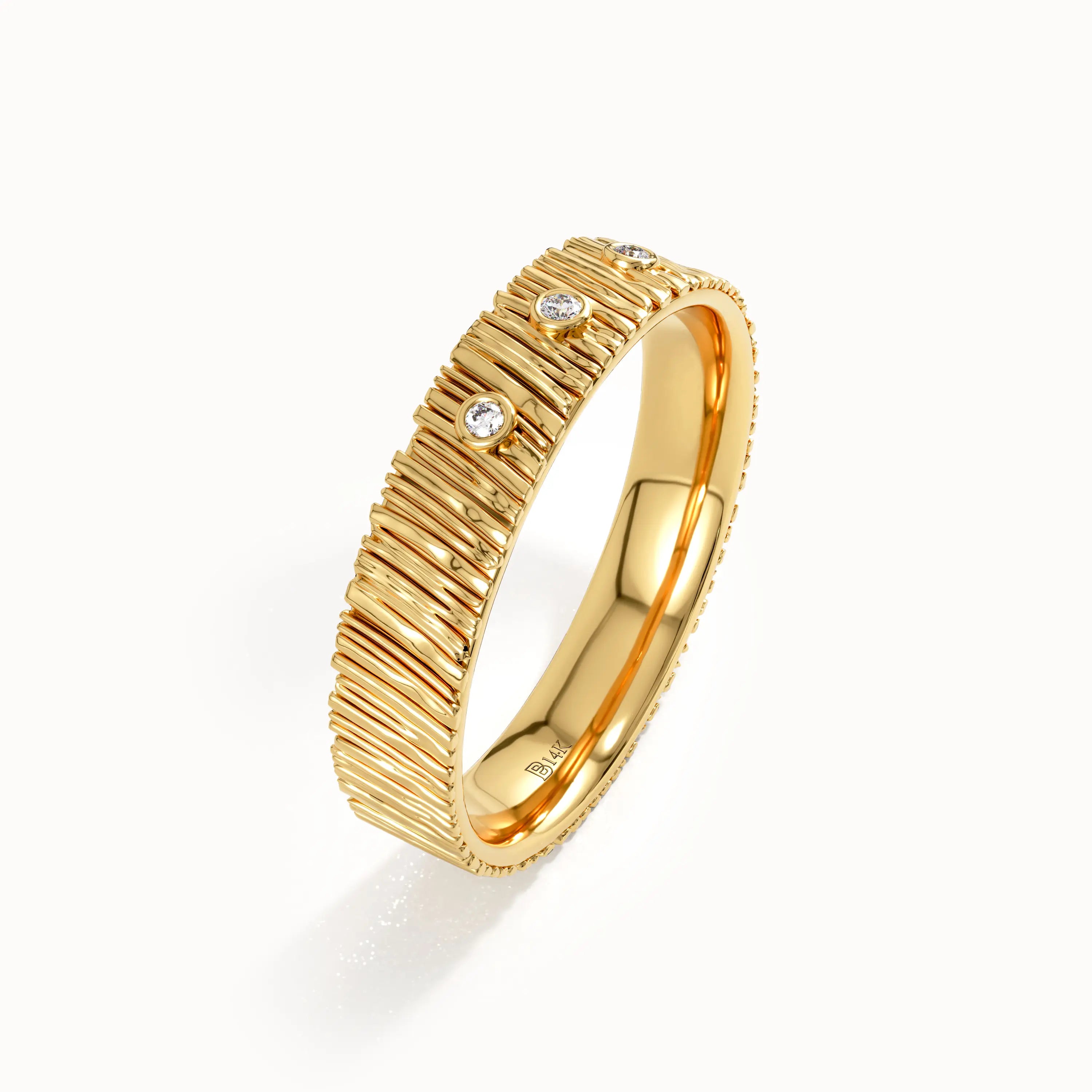 Textured Wedding Band with Bezel Trio - BRENNMORE 