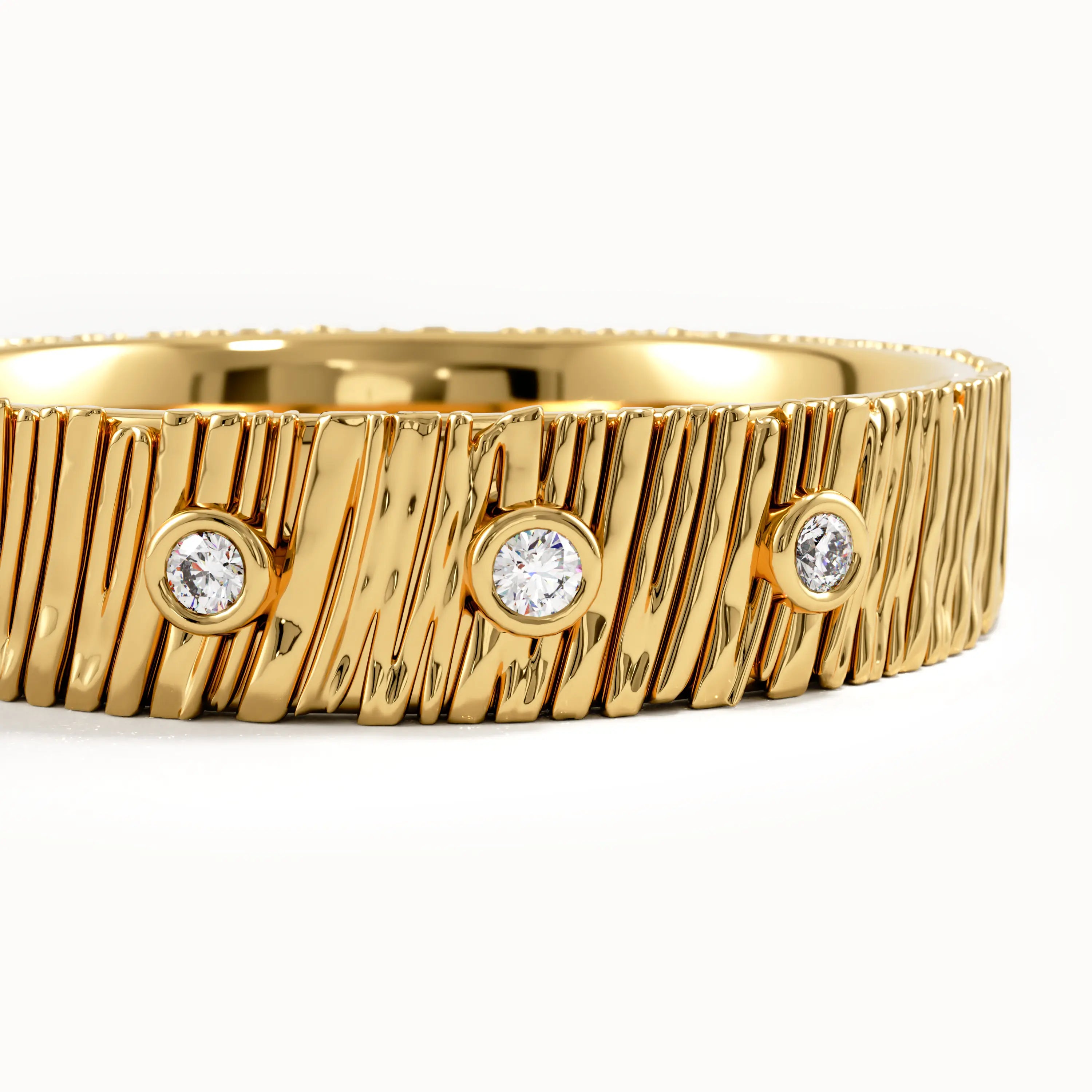 Textured Wedding Band with Bezel Trio - BRENNMORE 