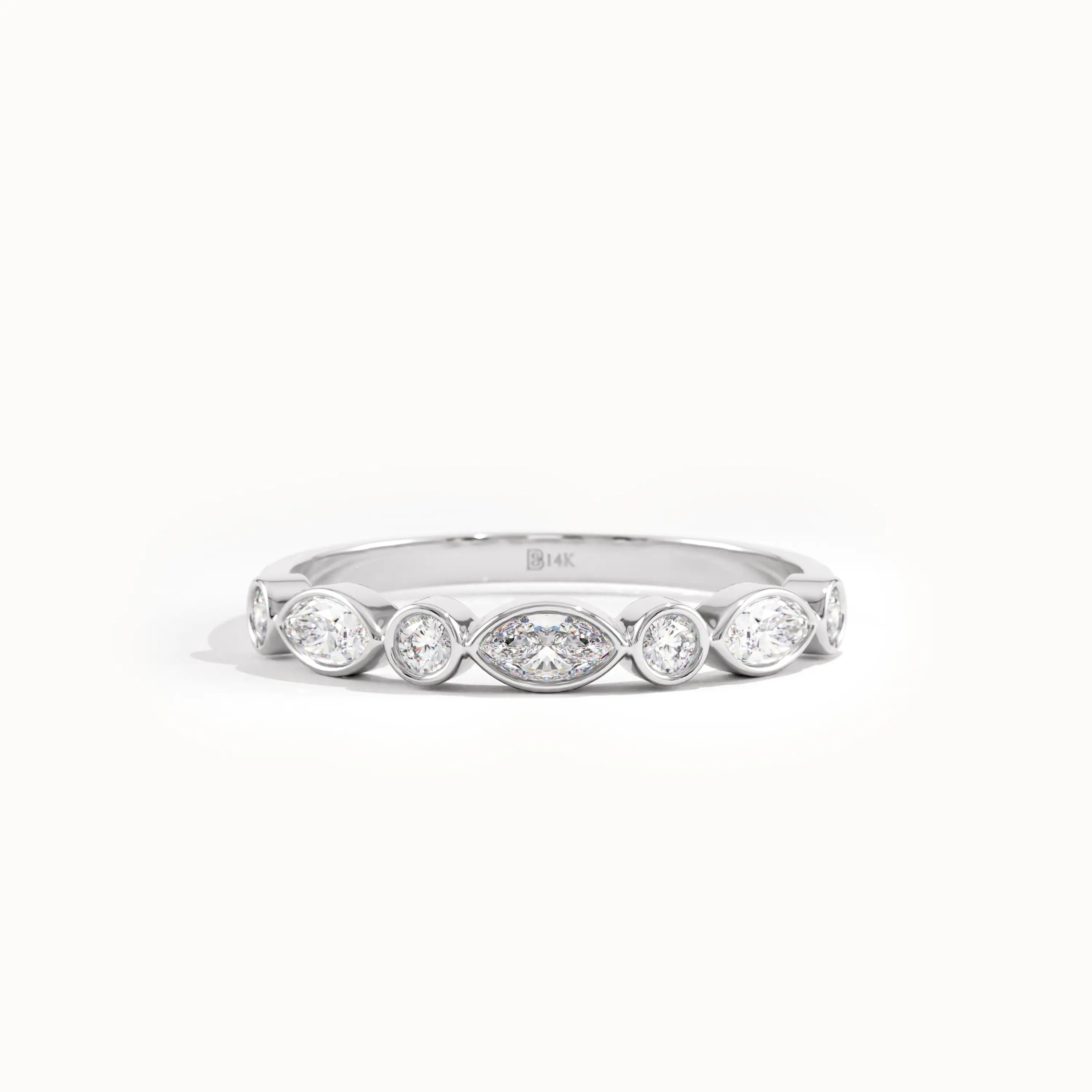 Bezel Half Eternity Wedding Ring in Gold - BRENNMORE