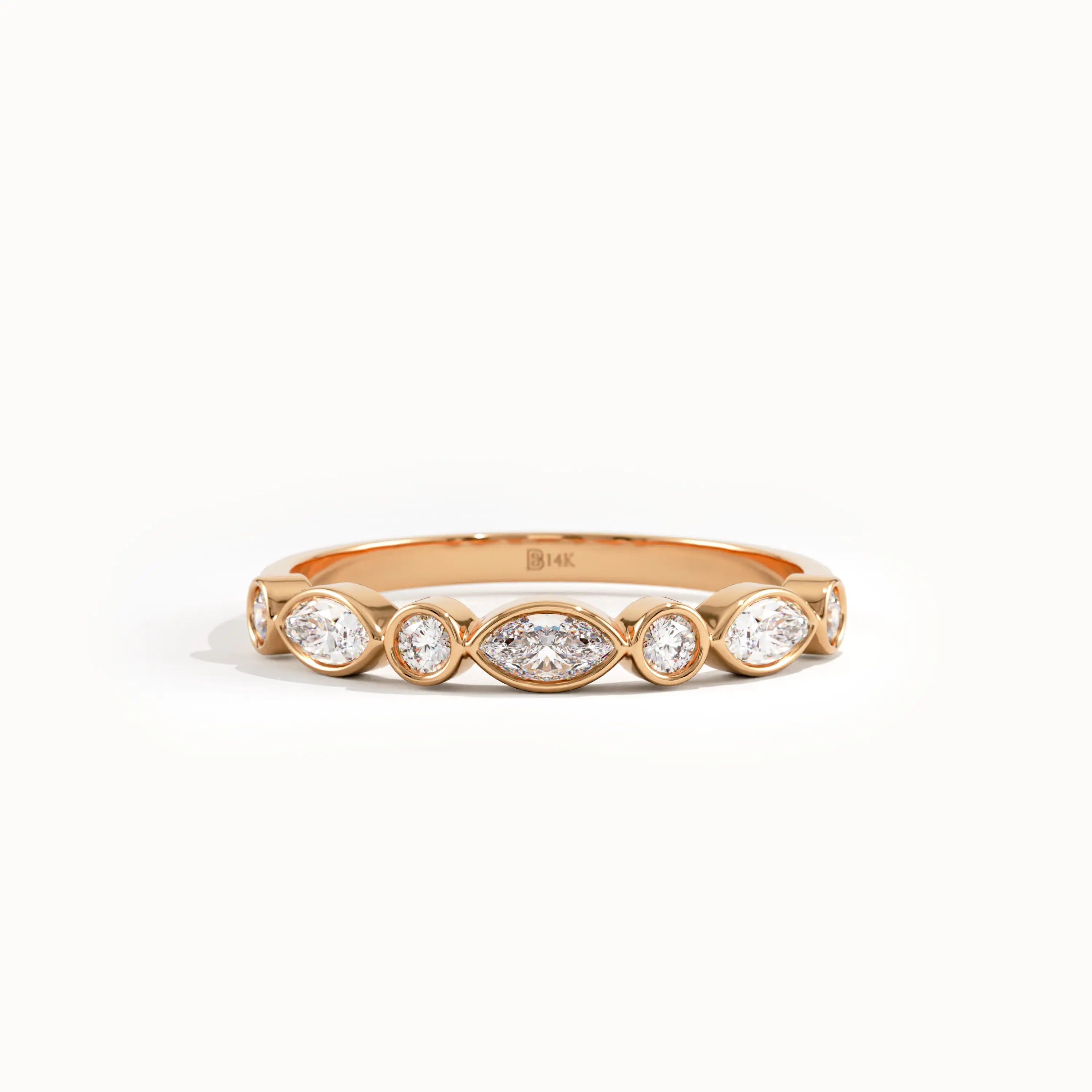 Bezel Half Eternity Wedding Ring in Gold - BRENNMORE