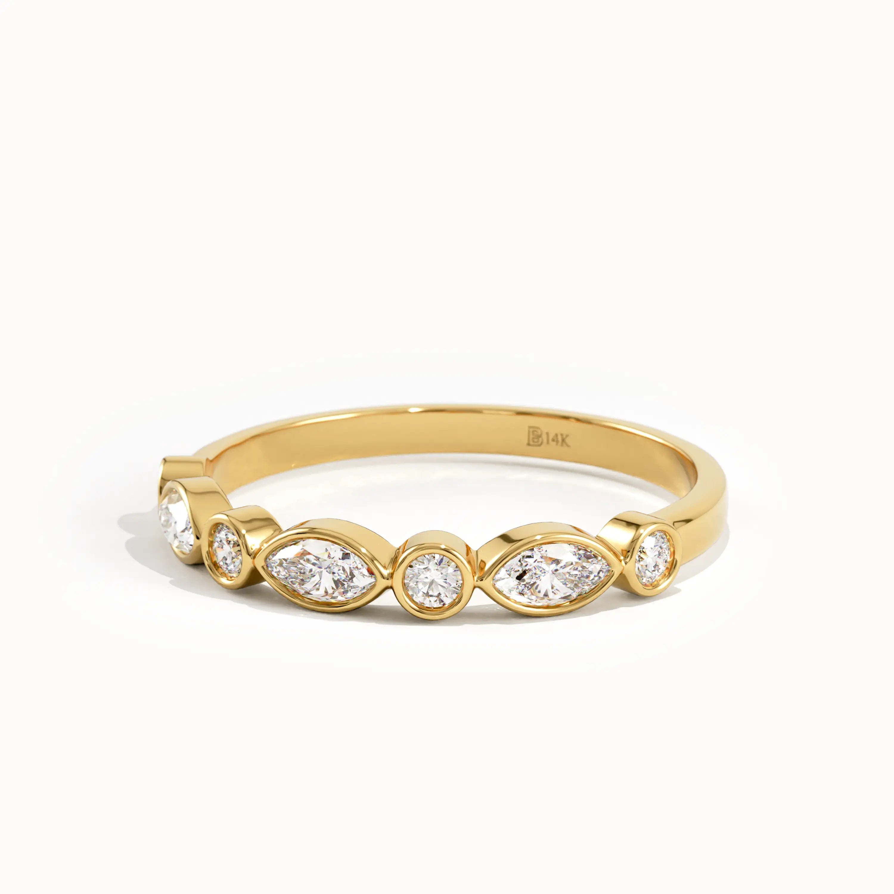 Bezel Half Eternity Wedding Ring in Gold - BRENNMORE