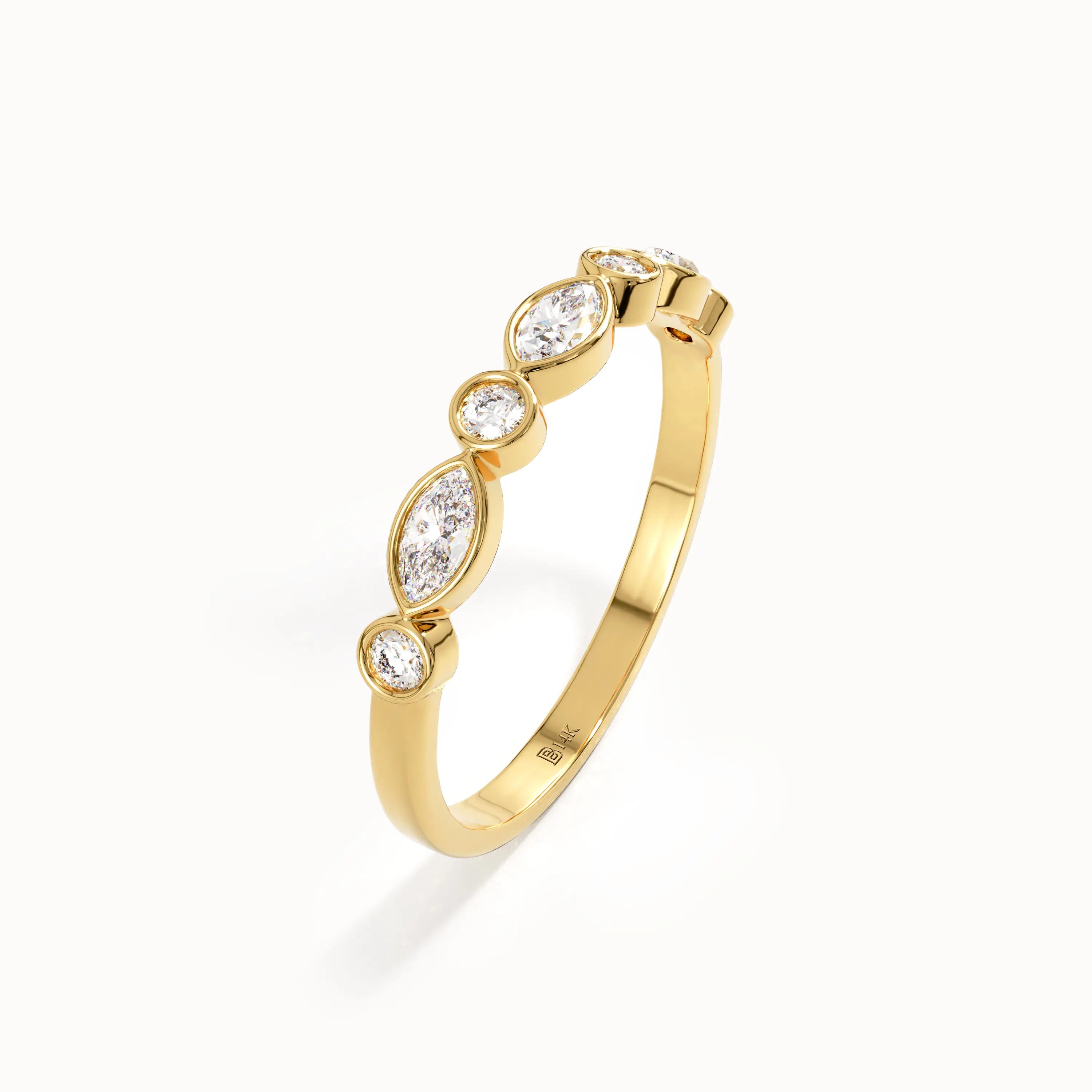 Bezel Half Eternity Wedding Ring in Gold - BRENNMORE