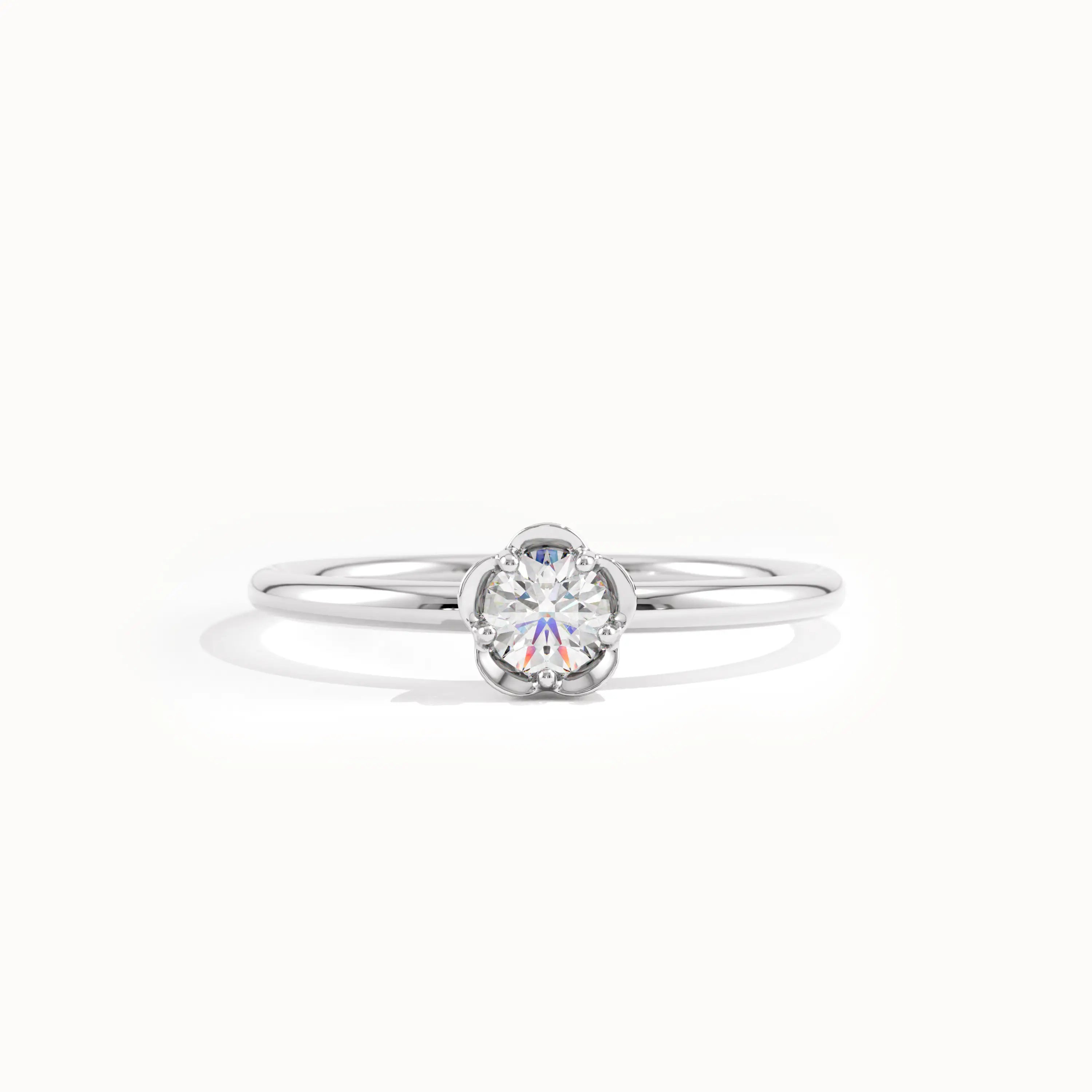 14k Gold Solitaire Flower Engagement Ring - BRENNMORE