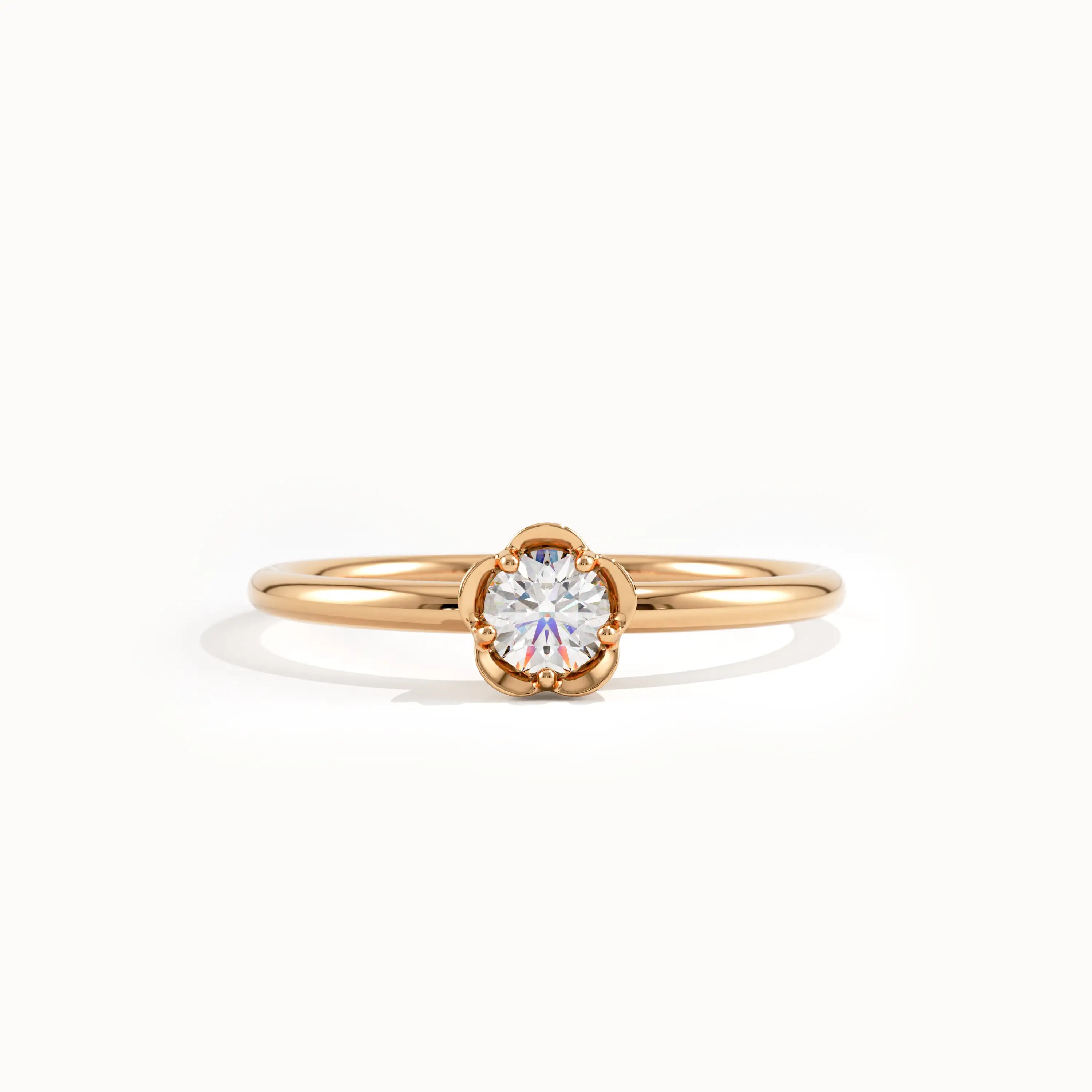 14k Gold Solitaire Flower Engagement Ring - BRENNMORE