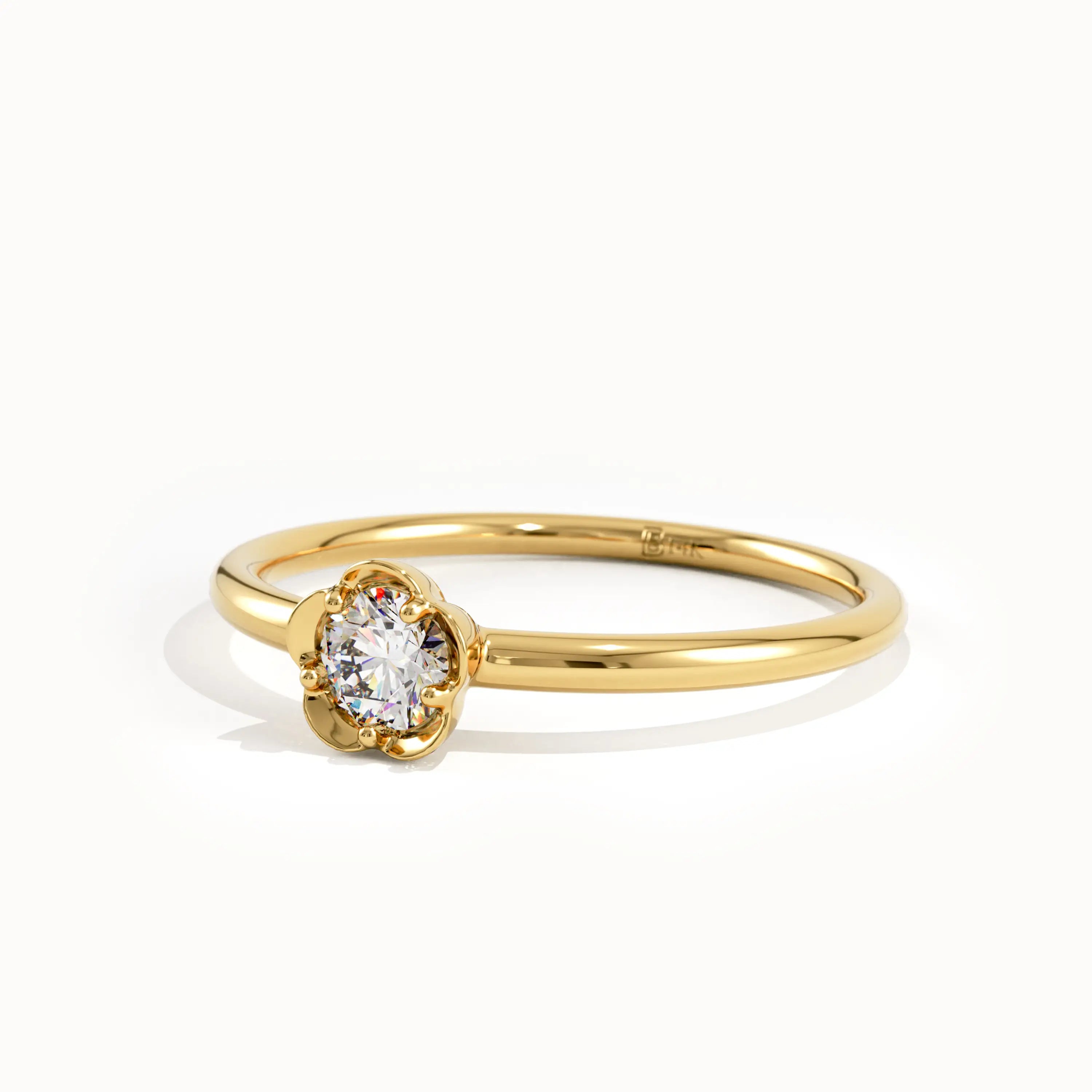 14k Gold Solitaire Flower Engagement Ring - BRENNMORE