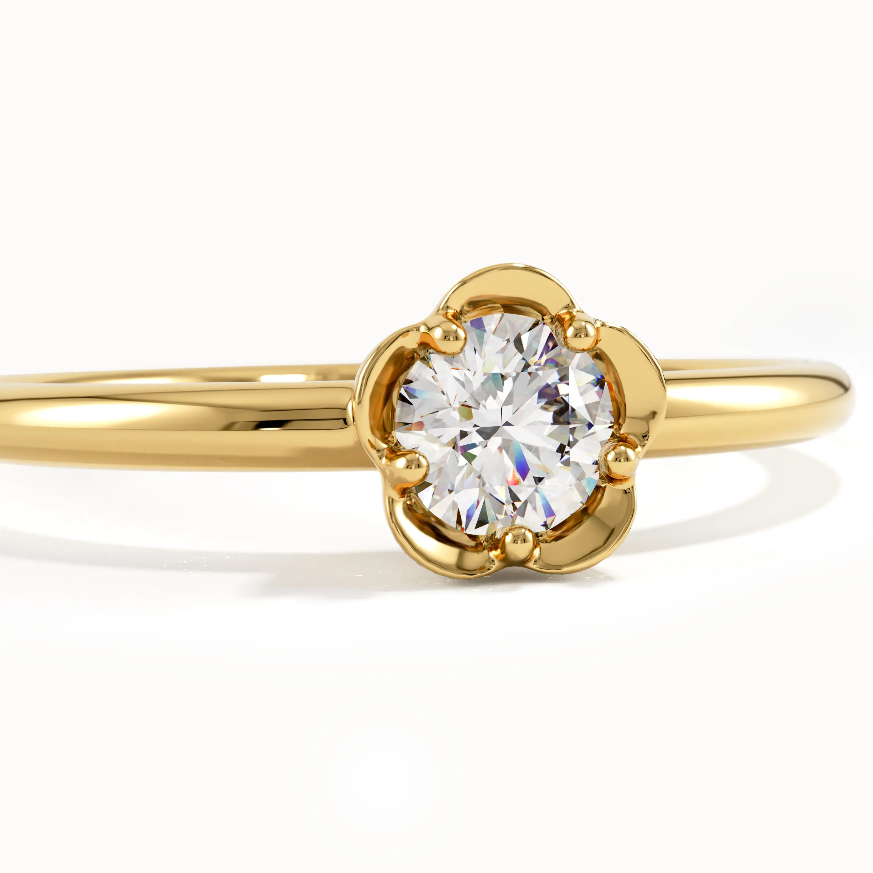 14k Gold Solitaire Flower Engagement Ring - BRENNMORE