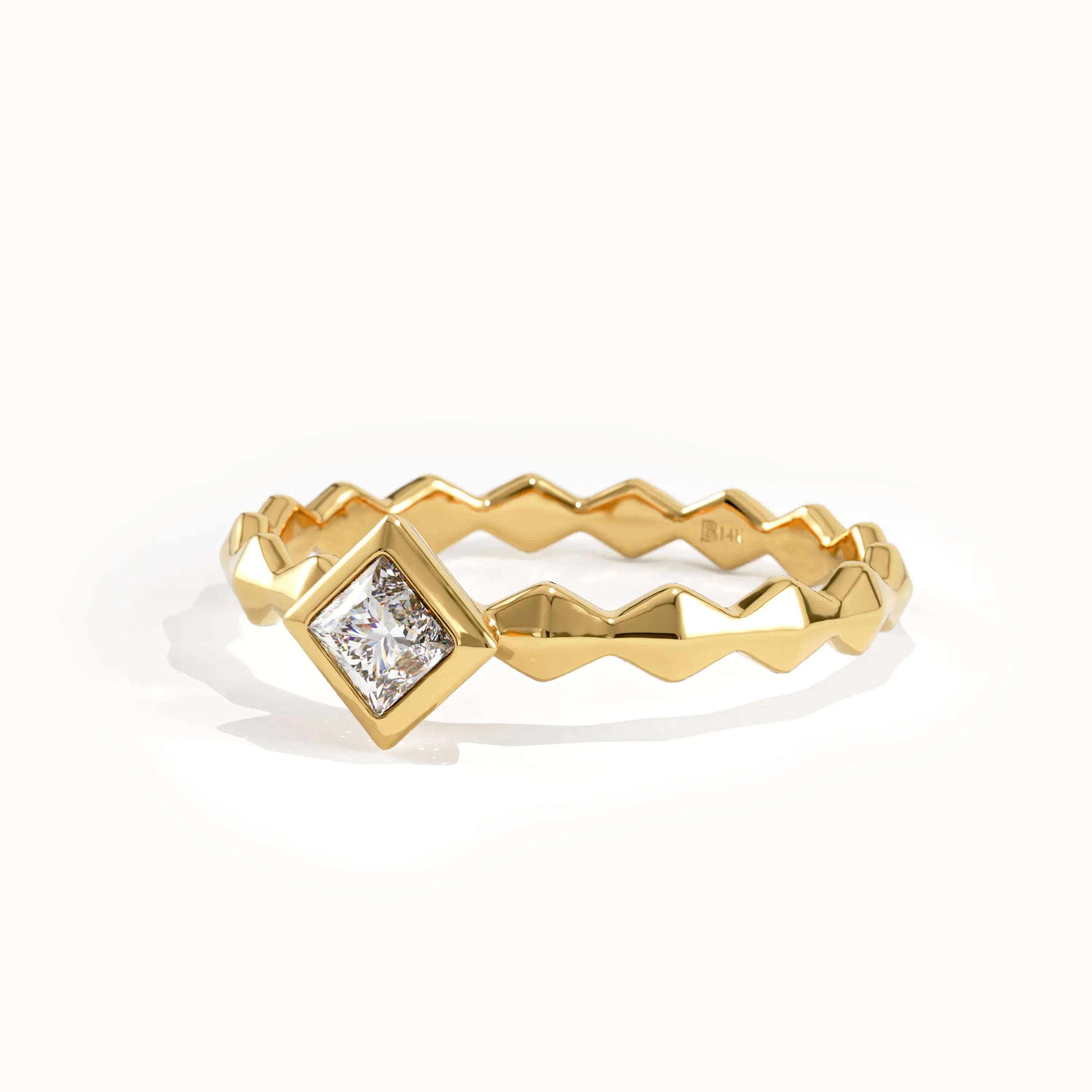 Bezel Princess Engagement Ring in Gold - BRENNMORE