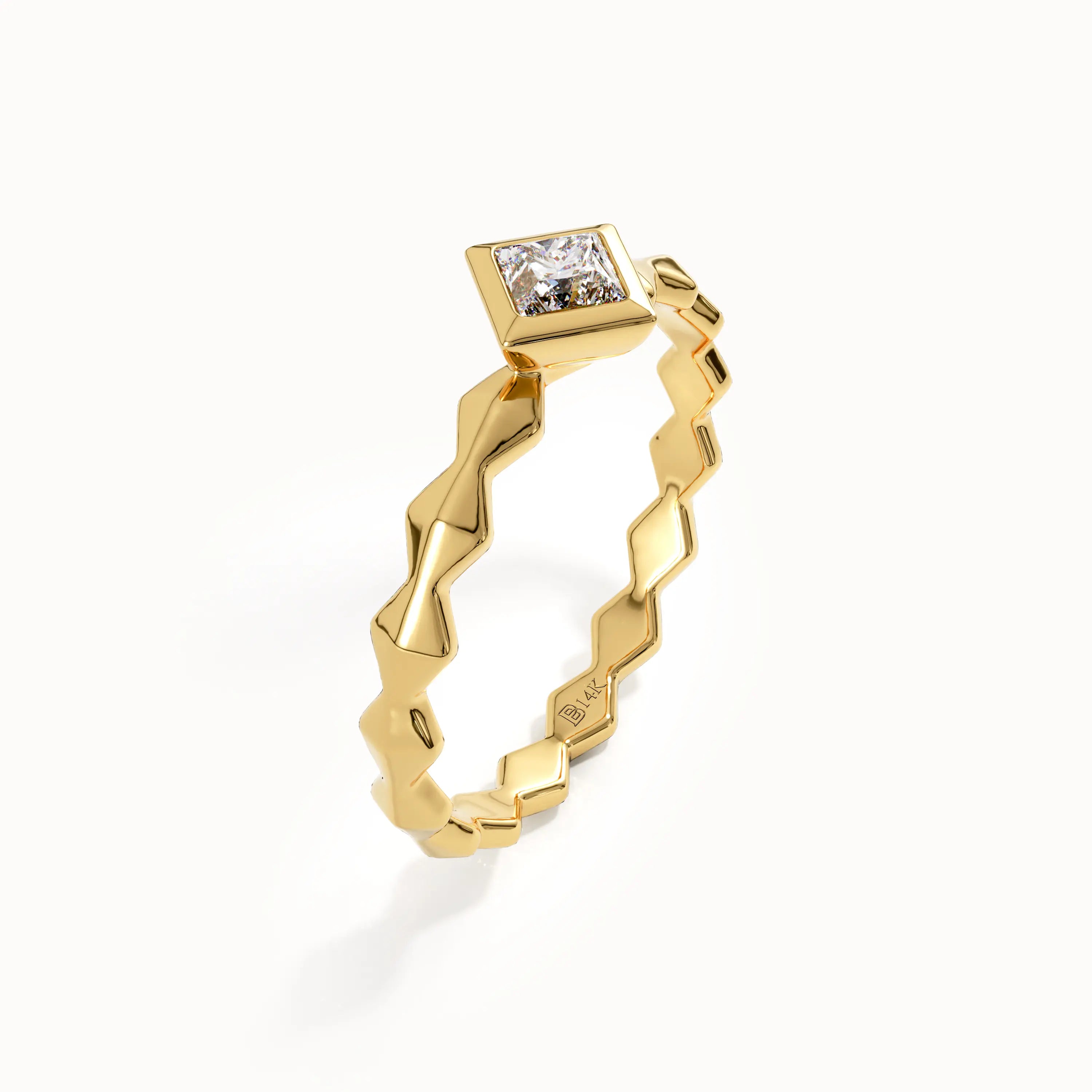 Bezel Princess Engagement Ring in Gold - BRENNMORE 
