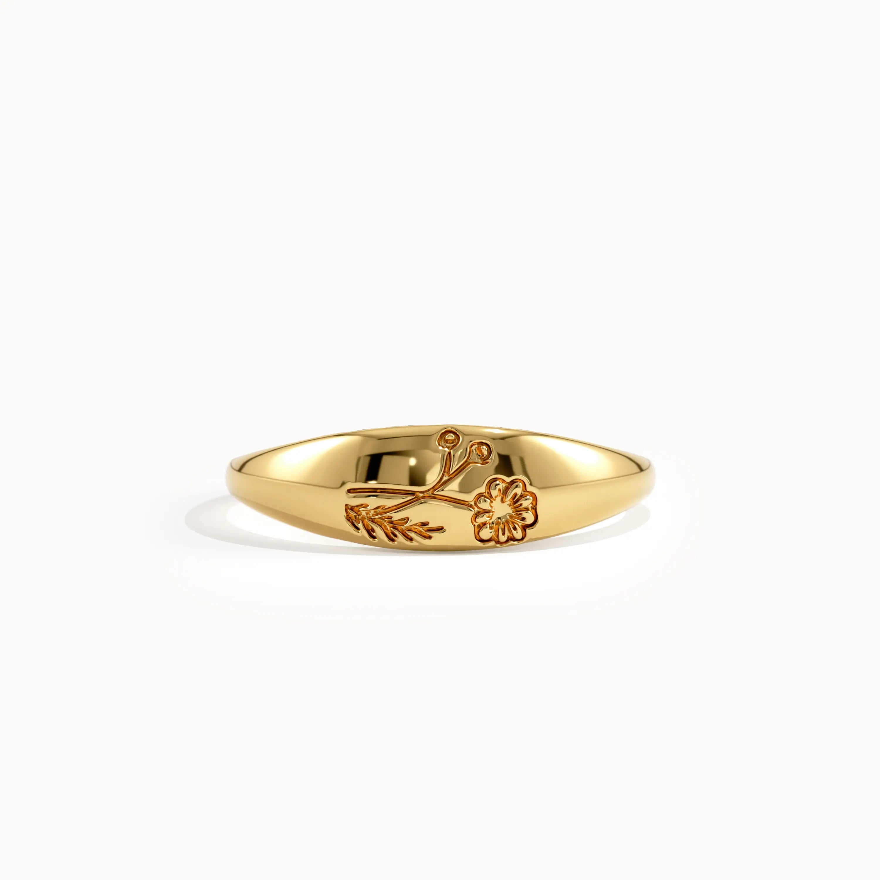 Personalized Birthflower Pinky Signet Ring - BRENNMORE 