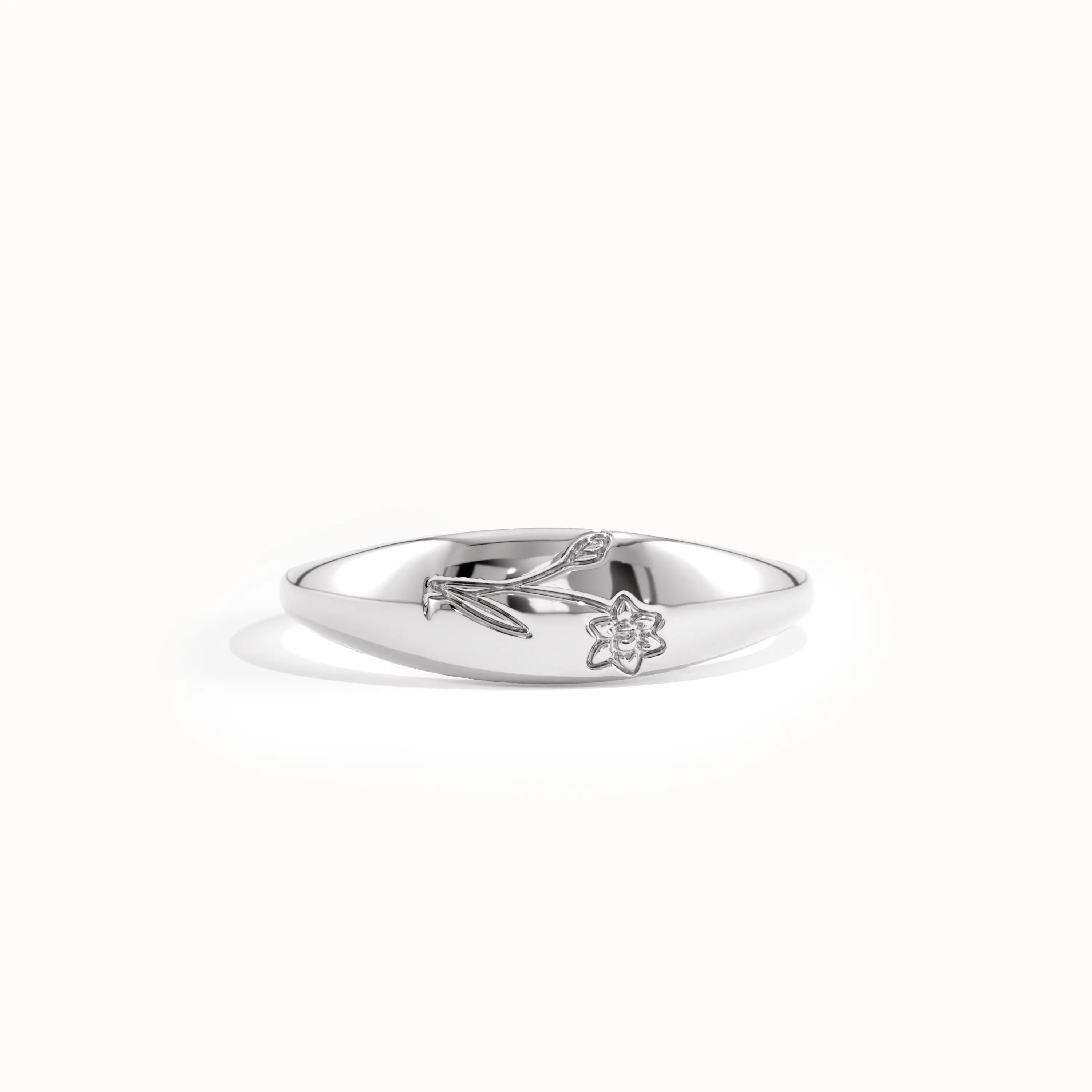 Personalized Birthflower Pinky Signet Ring - BRENNMORE 