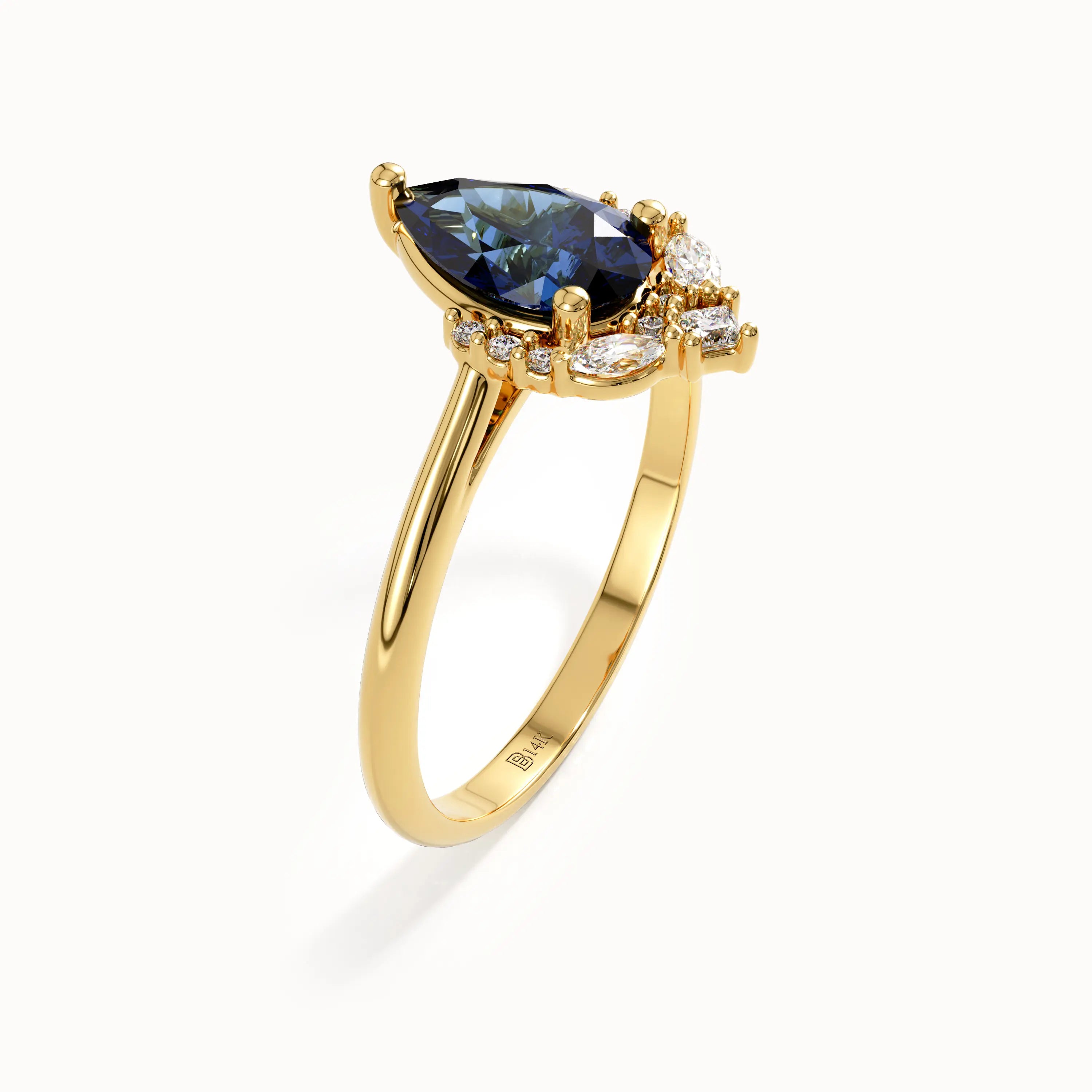 14k Gold Pear Sapphire Gemstone Ring - BRENNMORE