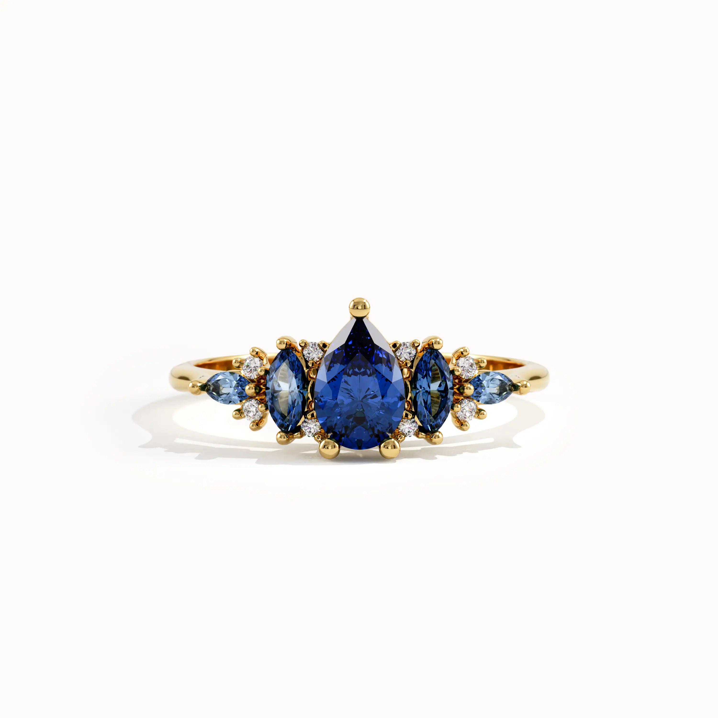 14k Gold 5 Sapphire Gemstone Ring - BRENNMORE 