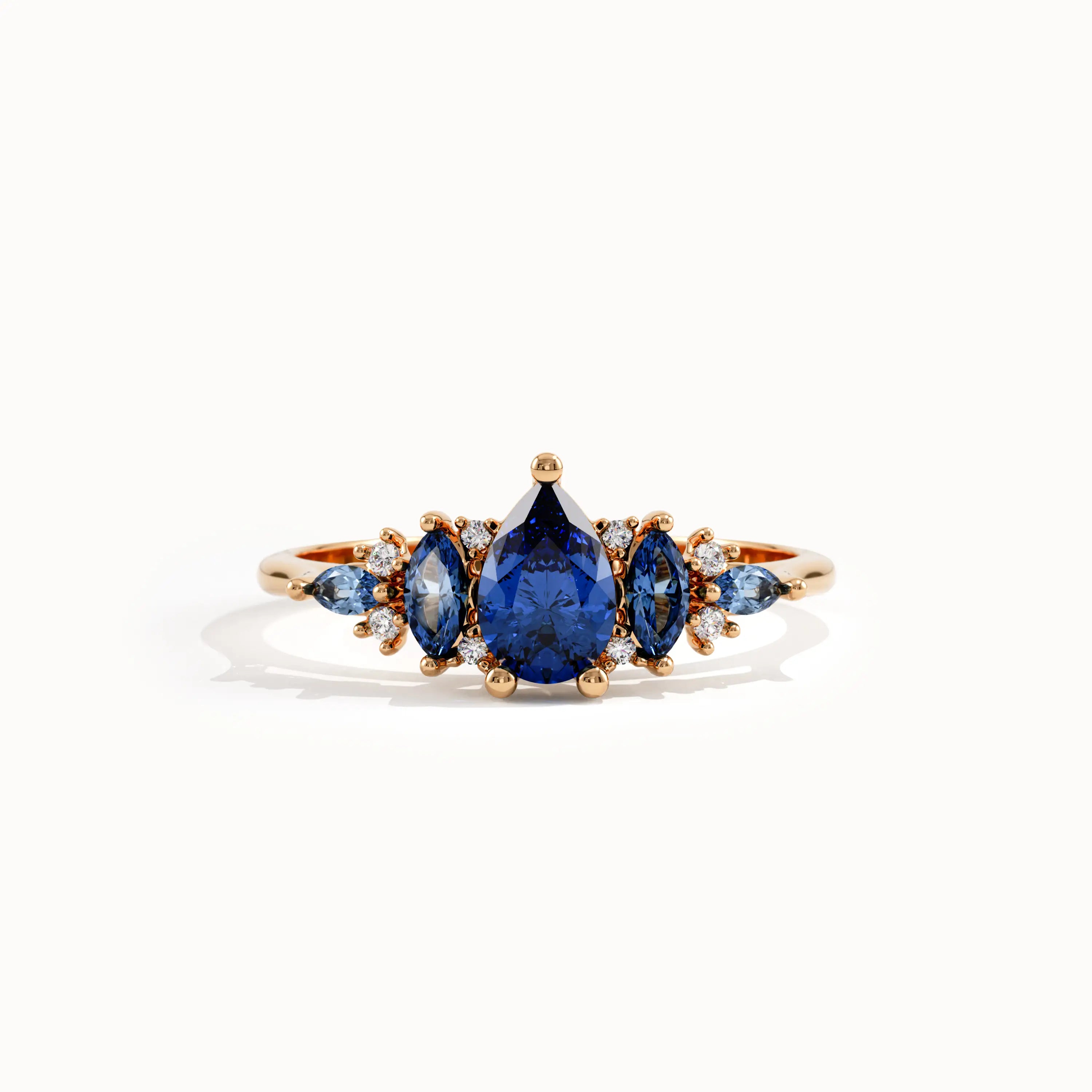 14k Gold 5 Sapphire Gemstone Ring - BRENNMORE 