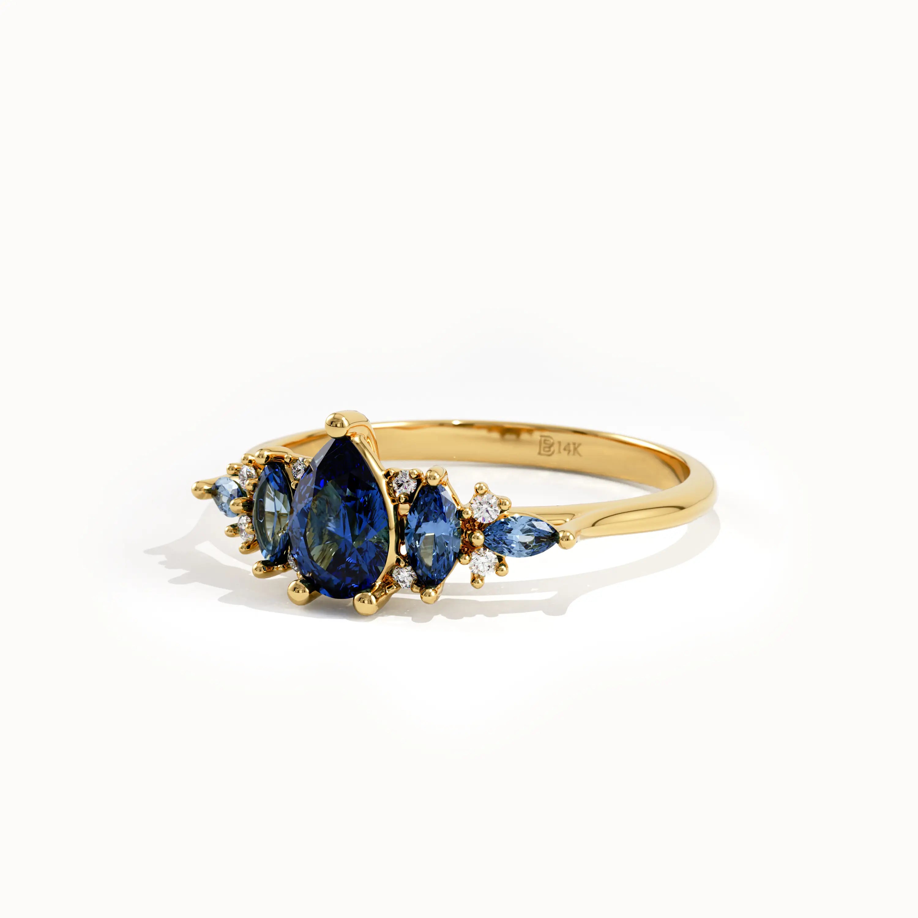 14k Gold 5 Sapphire Gemstone Ring - BRENNMORE 