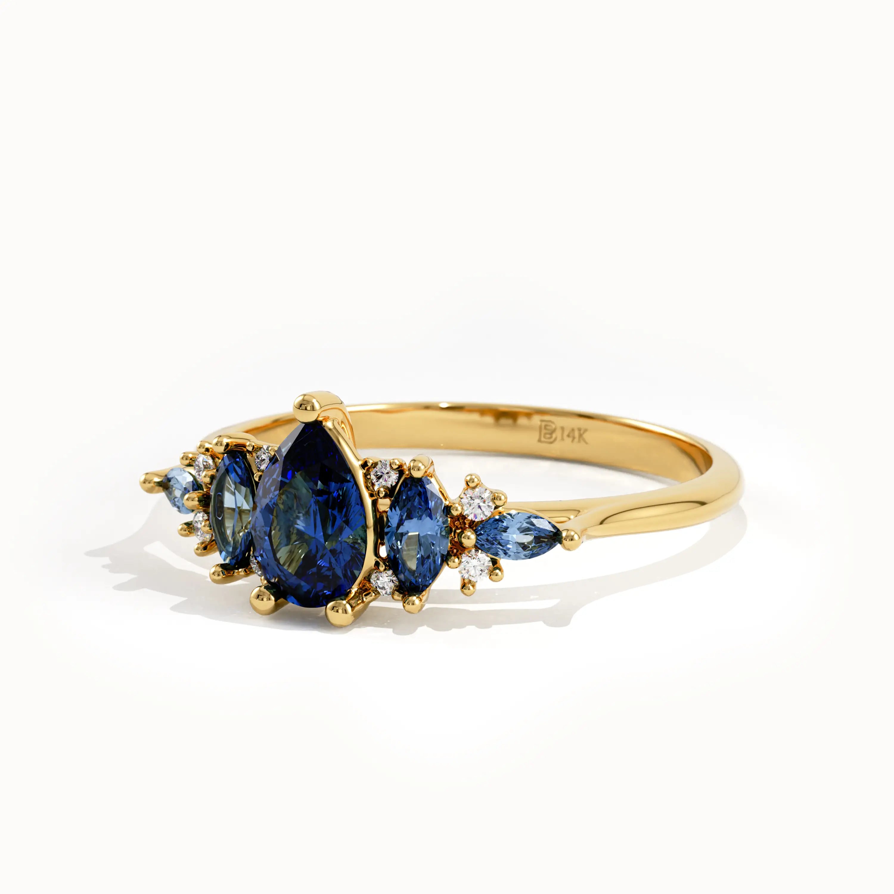 14k Gold 5 Sapphire Gemstone Ring - BRENNMORE 