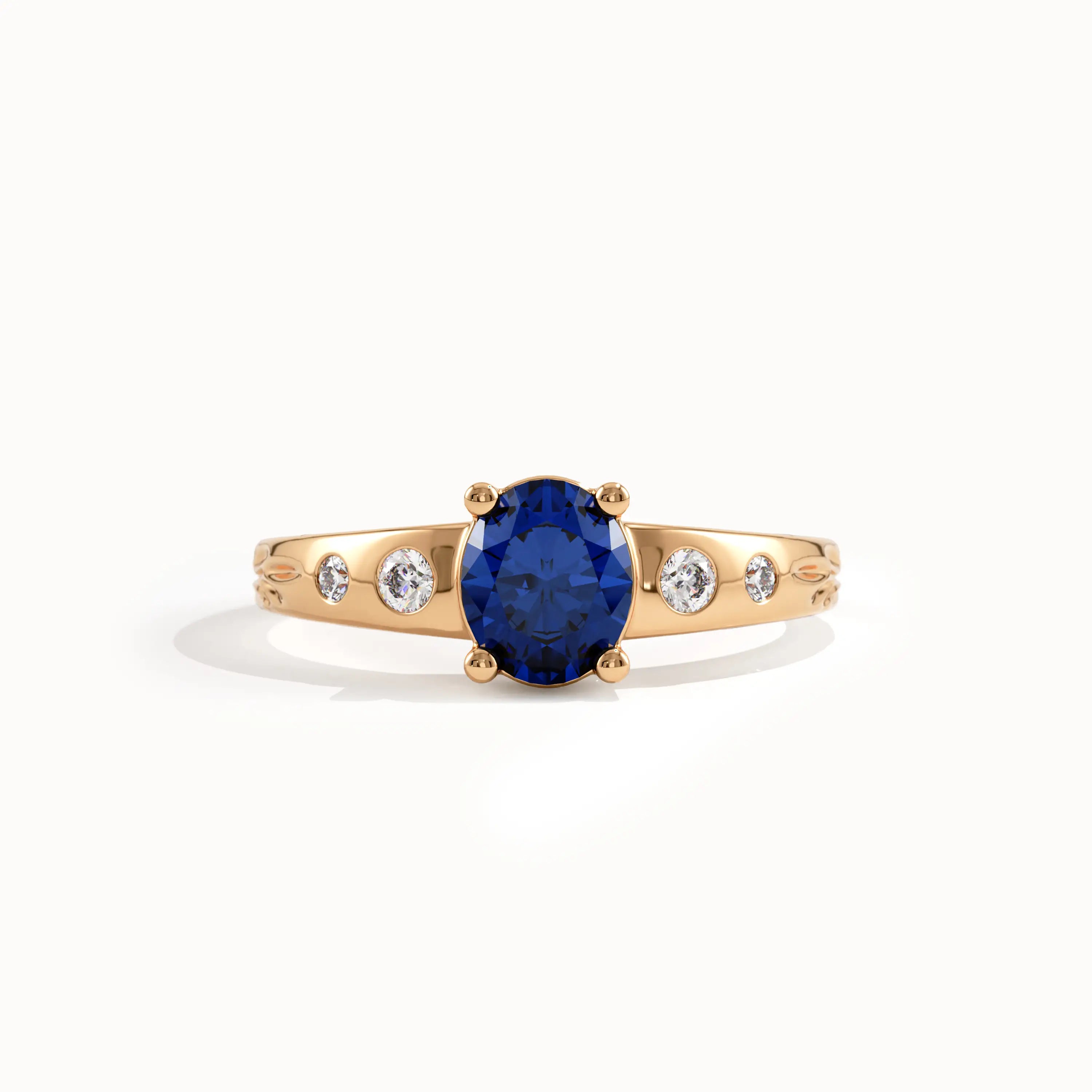 14k Gold Oval Sapphire Gemstone Ring - BRENNMORE 