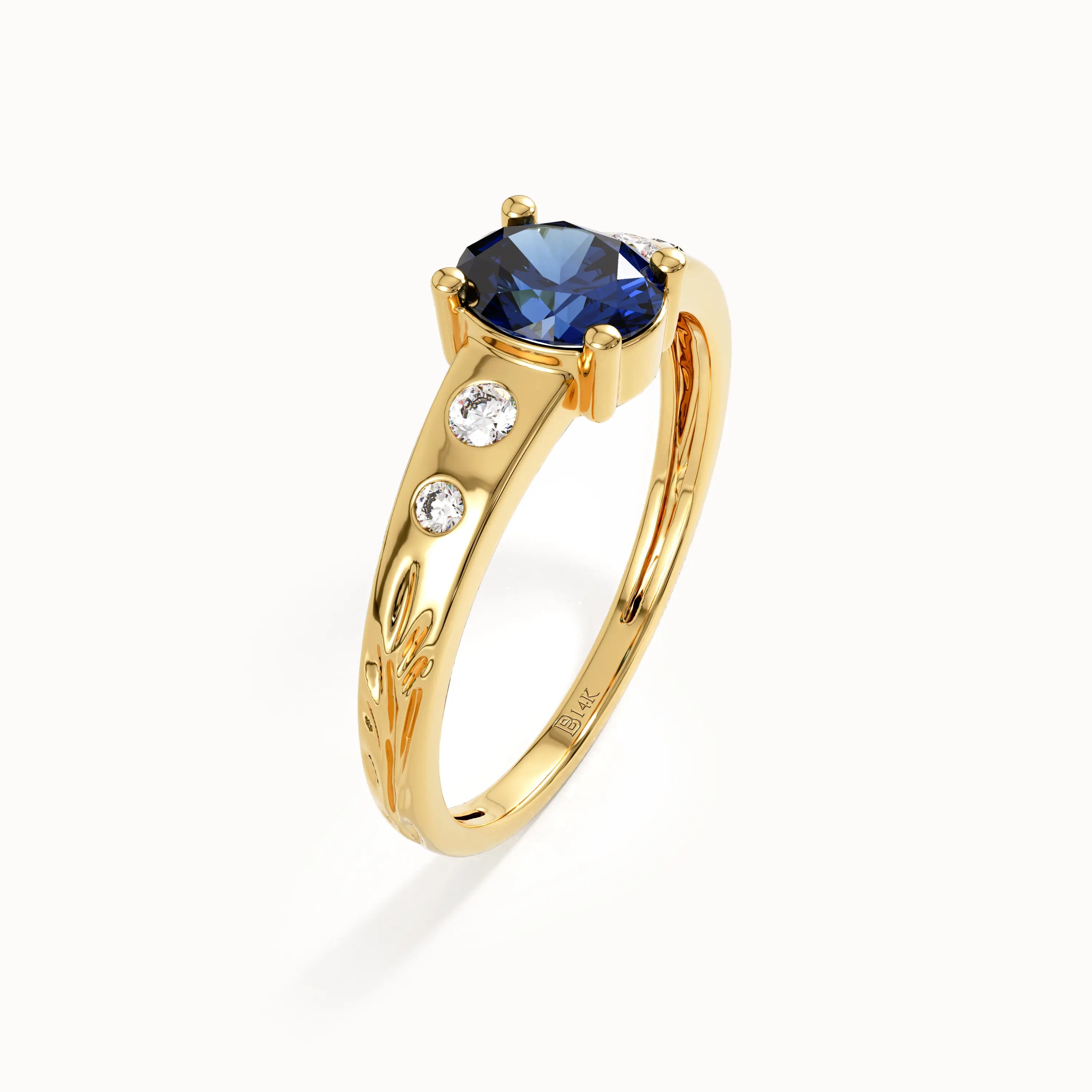14k Gold Oval Sapphire Gemstone Ring - BRENNMORE