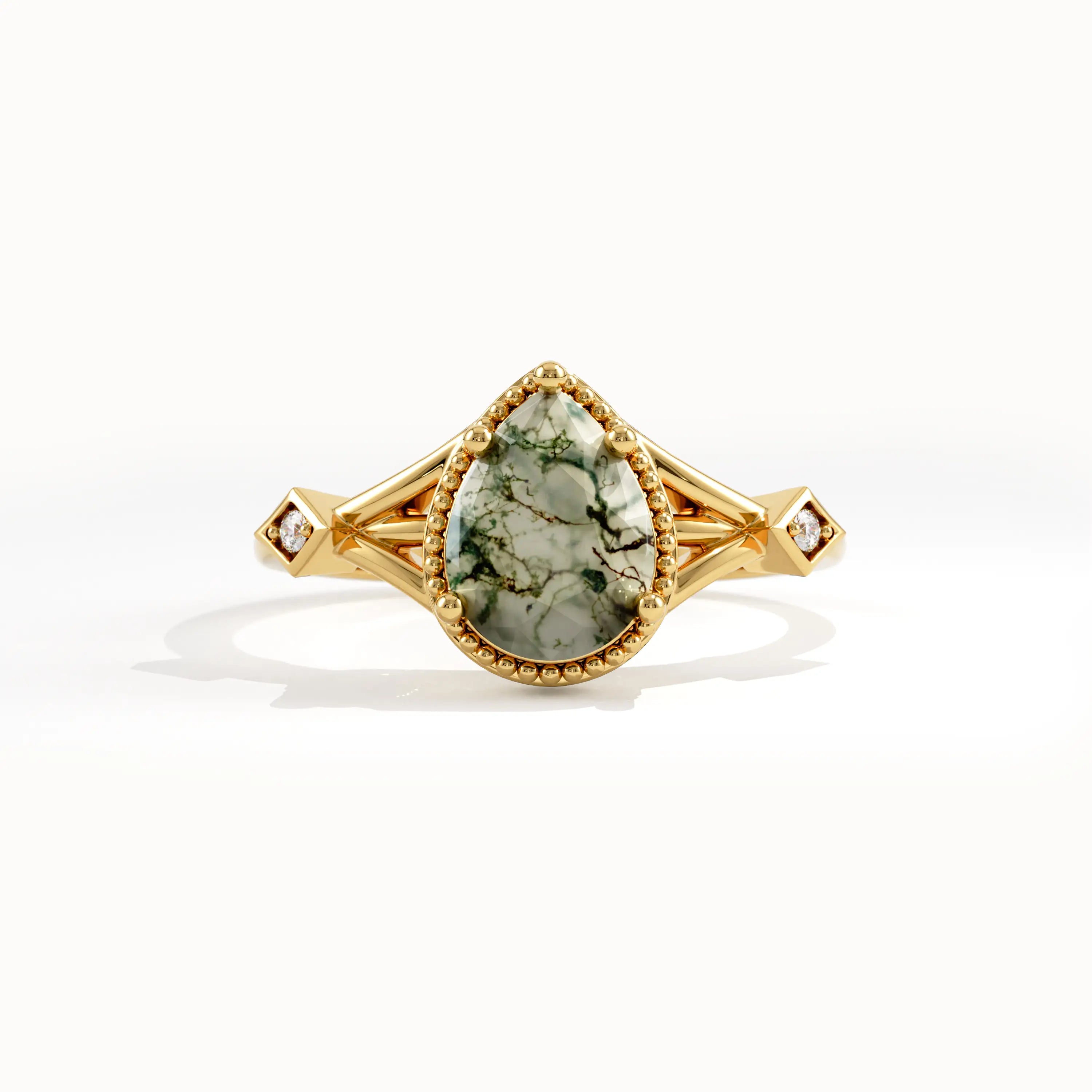 Vintage Moss Agate Gemstone Ring - BRENNMORE 