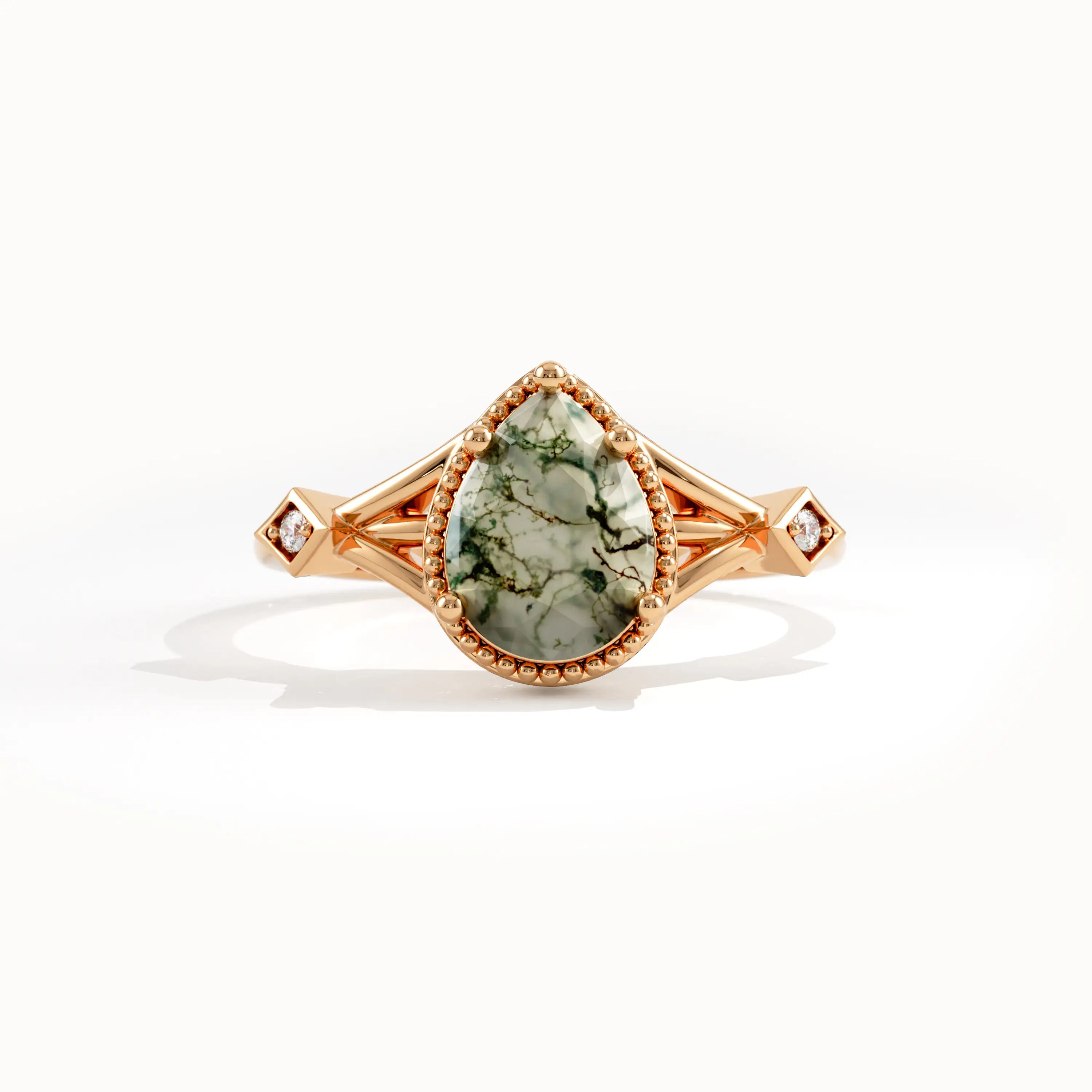 Vintage Moss Agate Gemstone Ring - BRENNMORE 