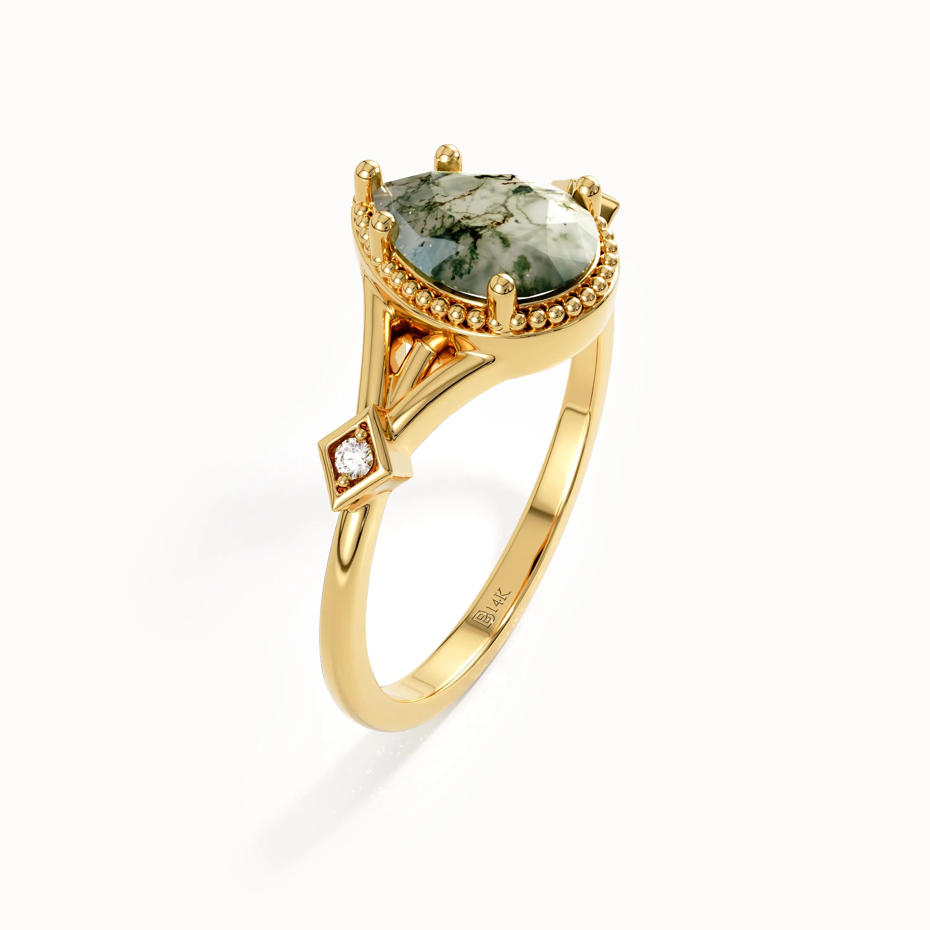 Vintage Moss Agate Gemstone Ring - BRENNMORE 