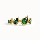 14k Gold 5 Emerald Gemstone Ring