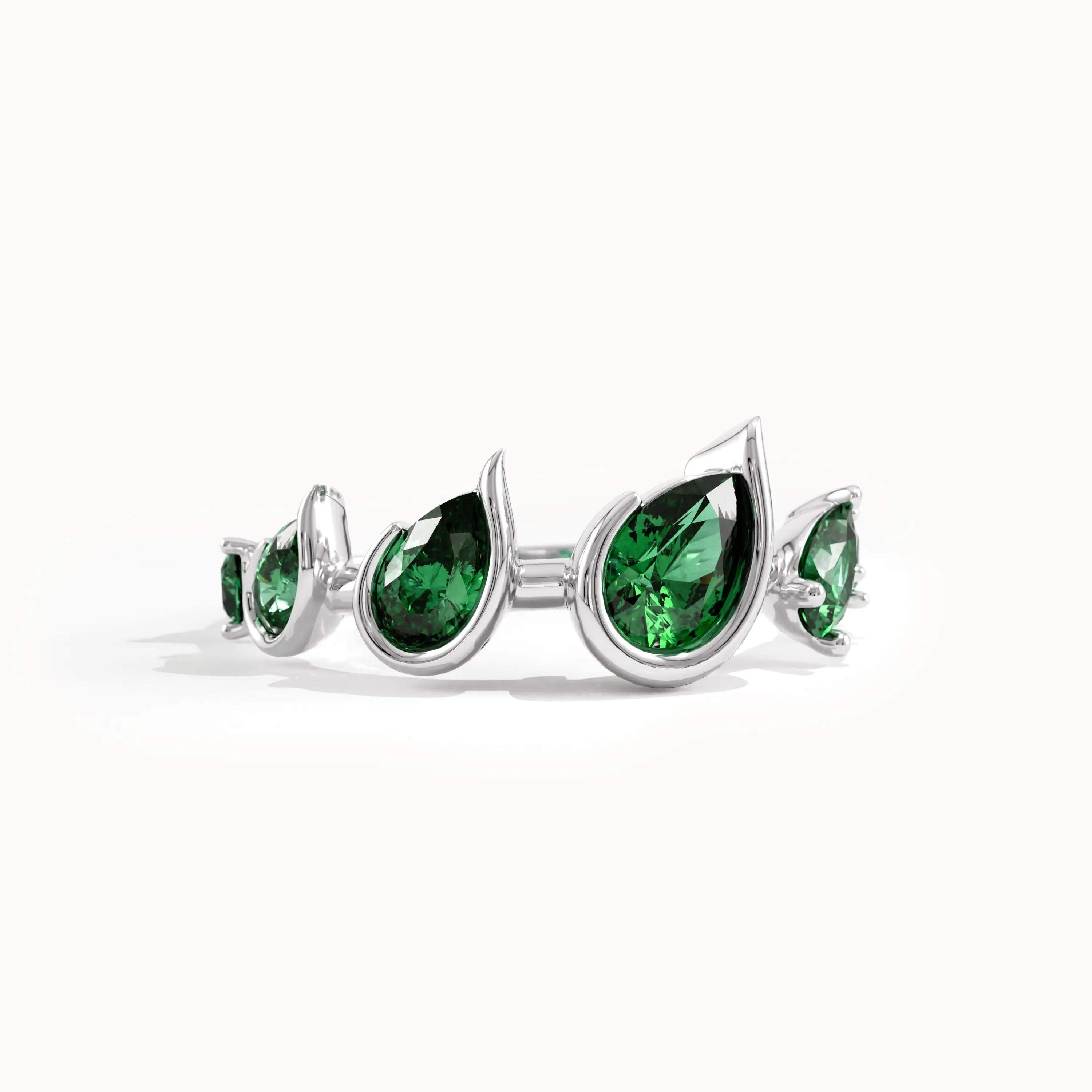 14k Gold 5 Emerald Gemstone Ring