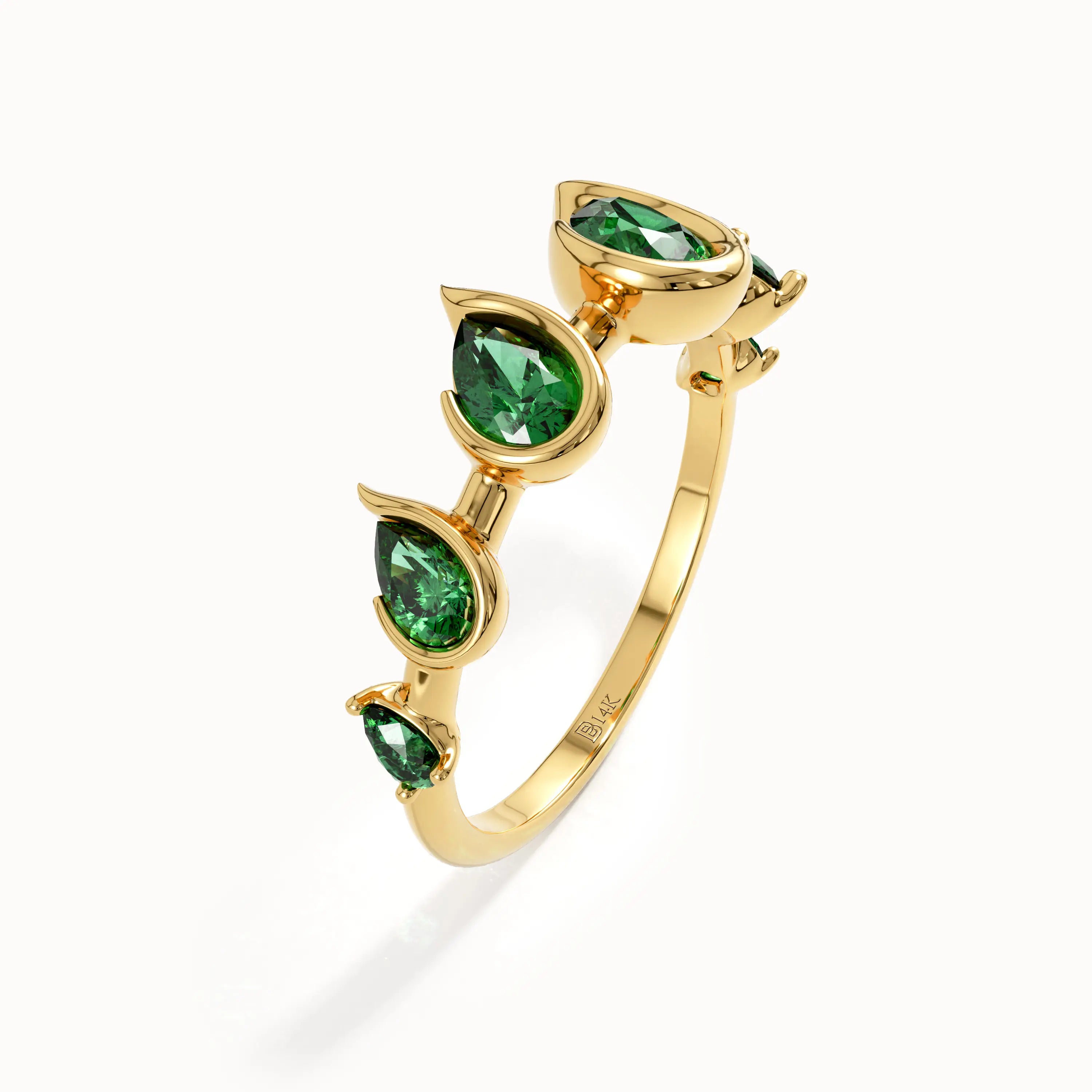 14k Gold 5 Emerald Gemstone Ring - BRENNMORE 